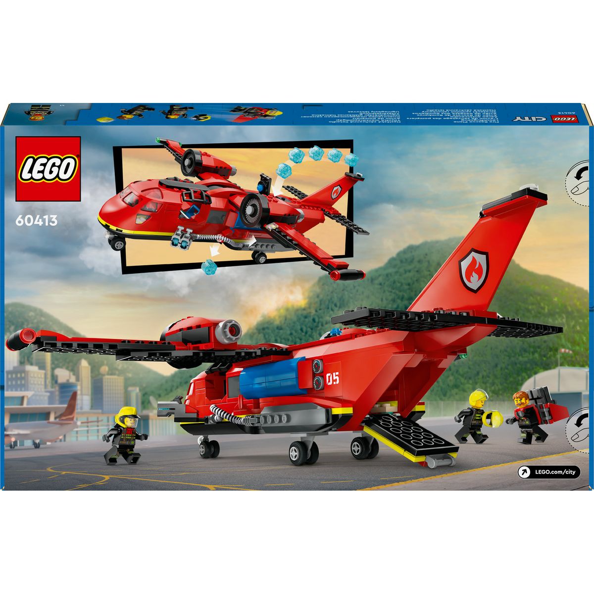 LEGO City 60413 L'Avion de Sauvetage des Pompiers, Jouet avec 3 Minifigurines de Pilote, Pompière