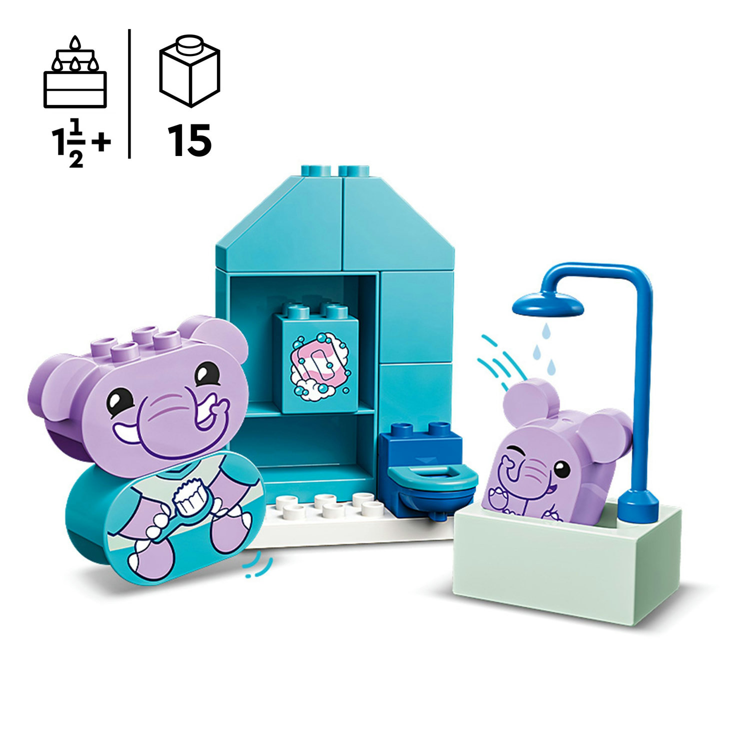 Voir la diapositive 4 : LEGO DUPLO My First 10413 Mes Rituels Quotidiens - Le Bain, Jouet Éducatif pour Bébés, Inclut 2 Figurines d'Éléphants