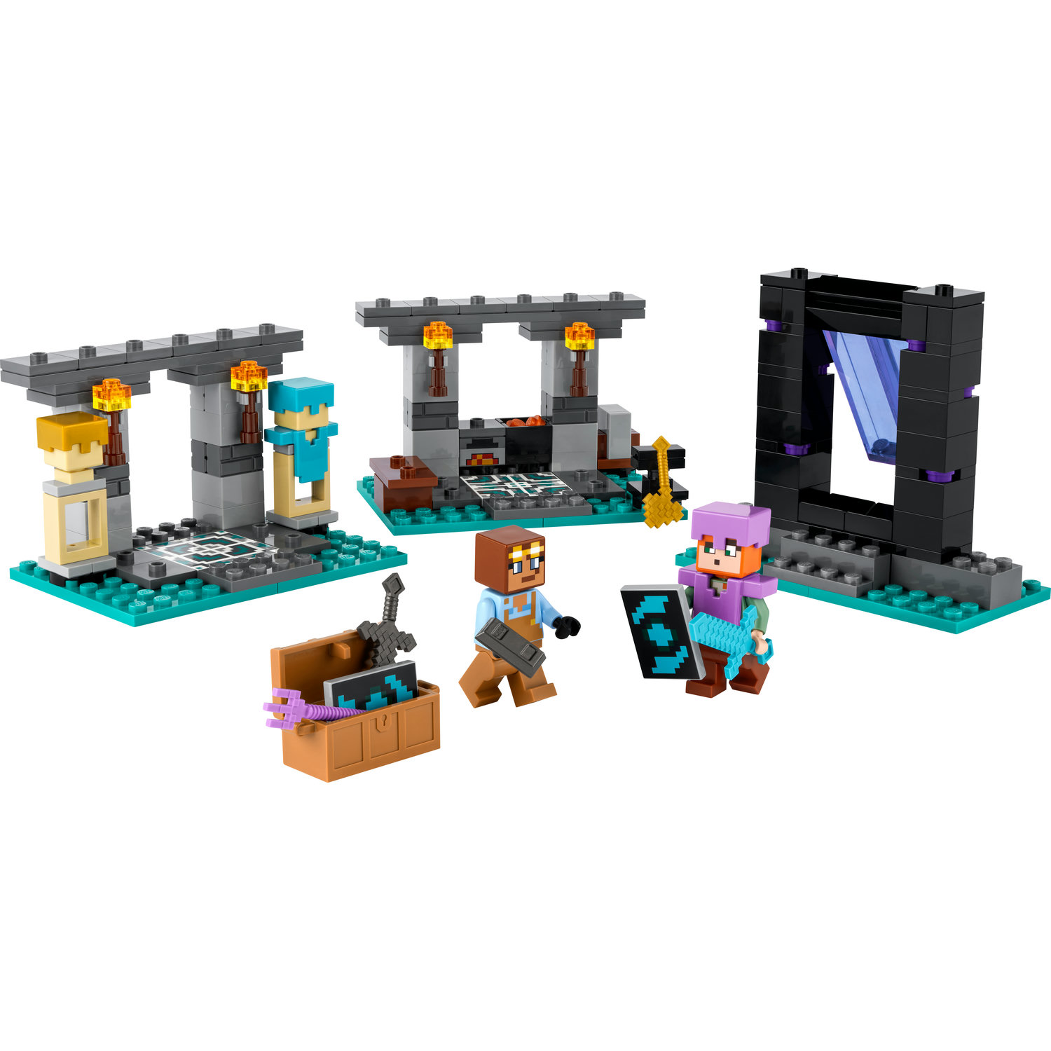 Voir la diapositive 2 : LEGO Minecraft 21252 Armurerie, Jouet avec Forge d'Armes avec Personnages de Jeu Vidéo, Alex Minifigurine