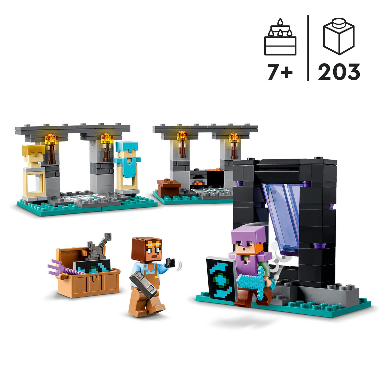 Voir la diapositive 3 : LEGO Minecraft 21252 Armurerie, Jouet avec Forge d'Armes avec Personnages de Jeu Vidéo, Alex Minifigurine