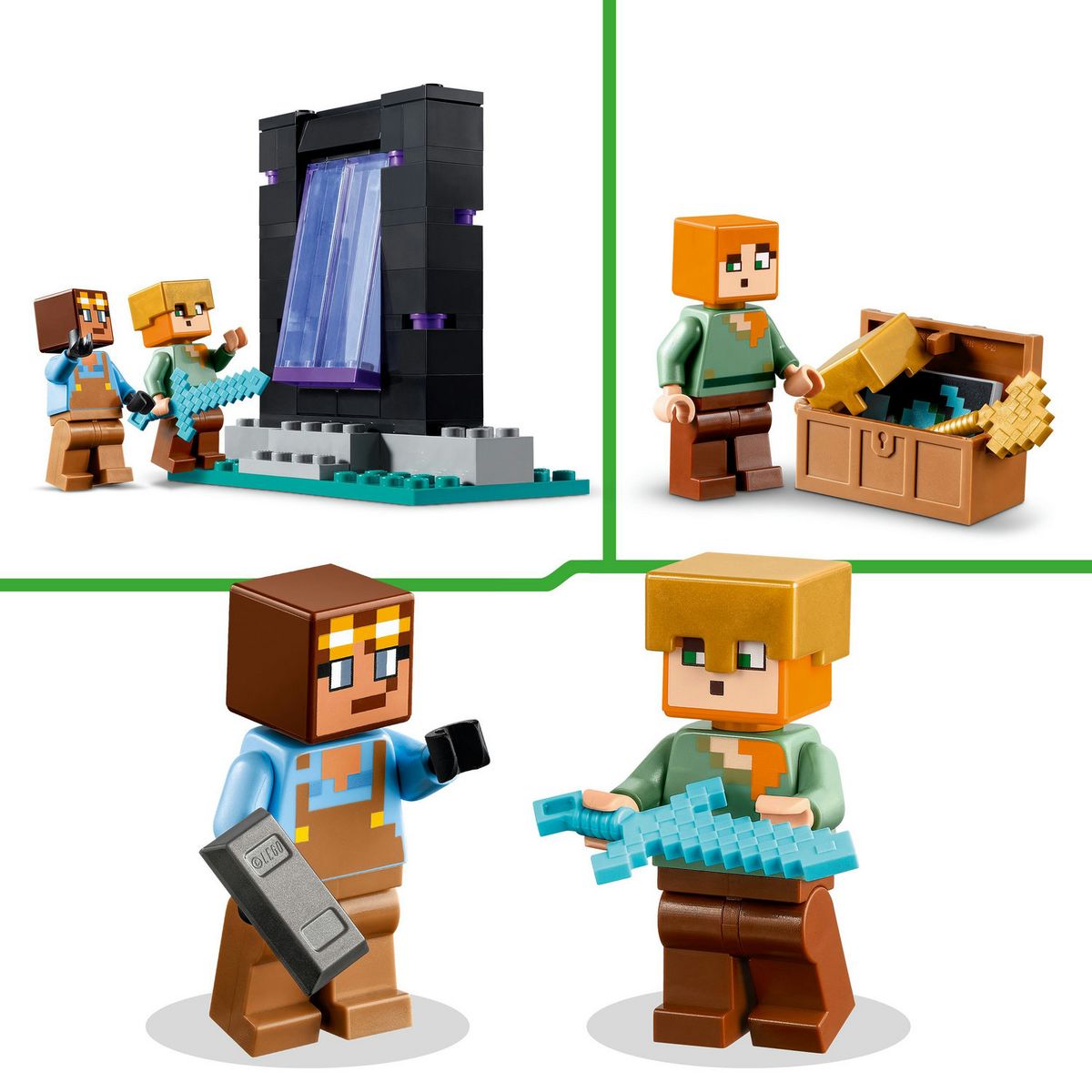 LEGO Minecraft 21252 L'Armurerie, Jouet avec Forge d'Armes avec Personnages de Jeu Vidéo, Alex Minifigurine