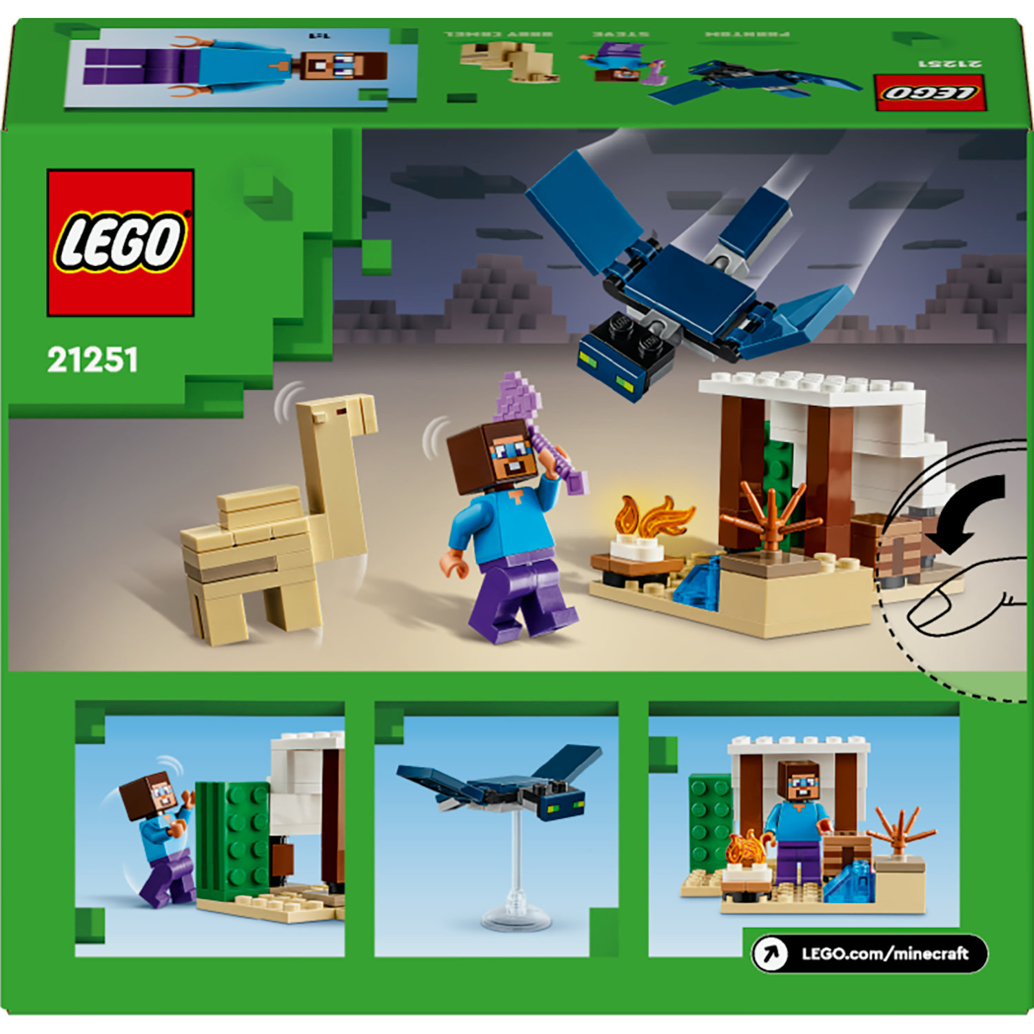 Voir la diapositive 8 : LEGO Minecraft 21251 L'Expédition de Steve dans le Désert, Jouet de Jeu Vidéo, Biome avec Maison et Figurines