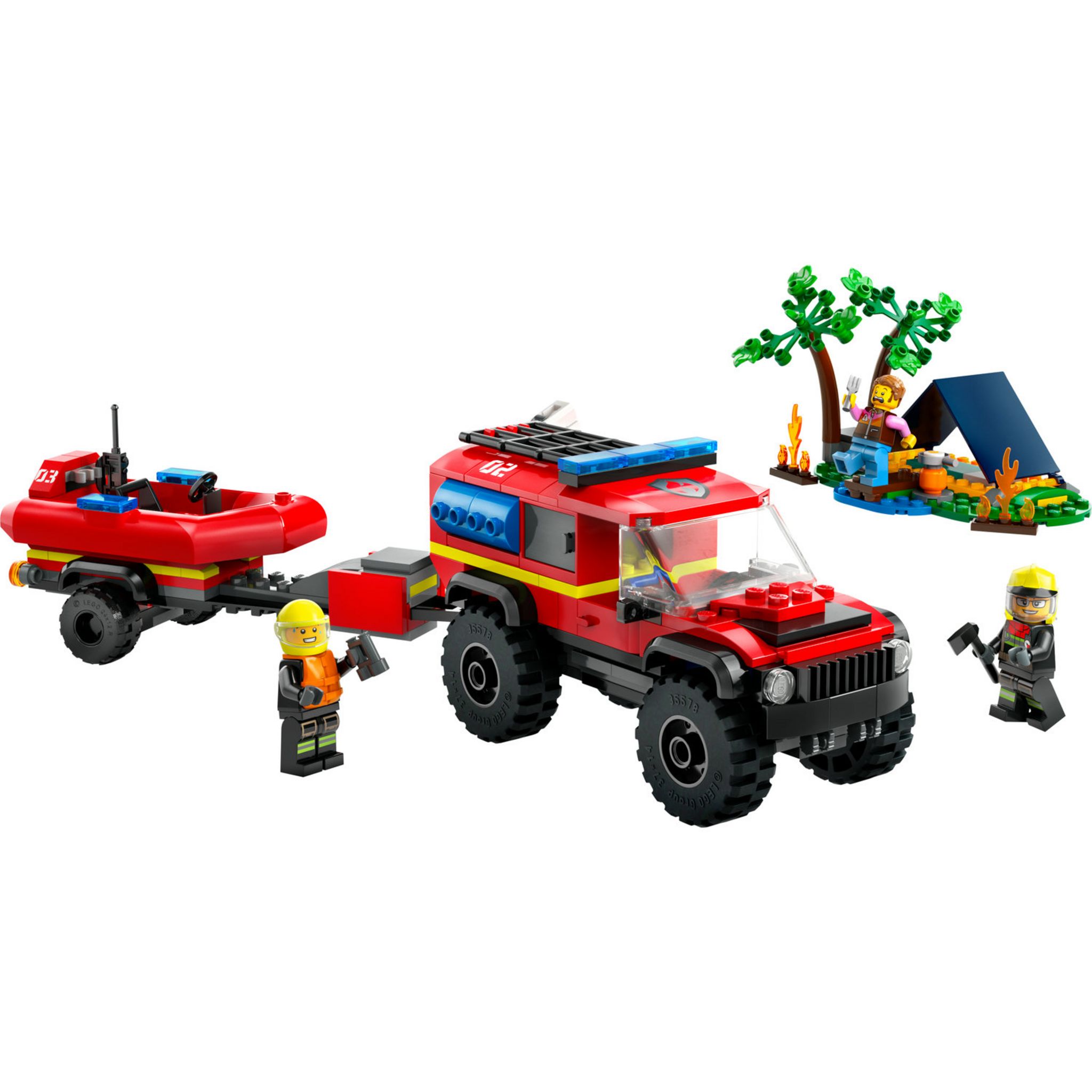 Voir la diapositive 2 : LEGO City 60412 Le Camion de Pompiers 4x4 et le Canot de Sauvetage, Jouet avec Bateau, Remorque et Minifigurines