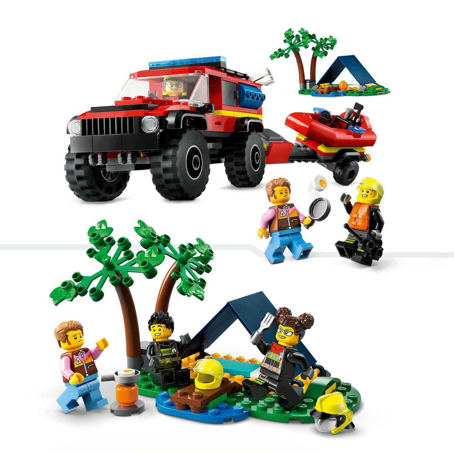 Voir la diapositive 6 : LEGO City 60412 Le Camion de Pompiers 4x4 et le Canot de Sauvetage, Jouet avec Bateau, Remorque et Minifigurines
