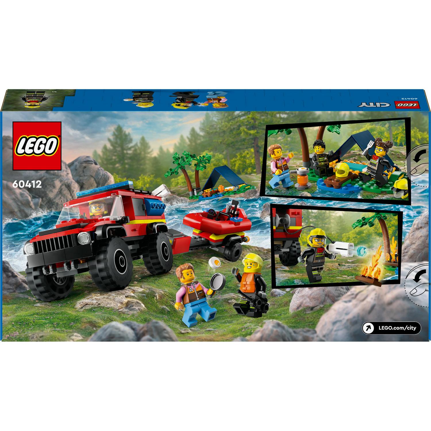 Voir la diapositive 7 : LEGO City 60412 Le Camion de Pompiers 4x4 et le Canot de Sauvetage, Jouet avec Bateau, Remorque et Minifigurines