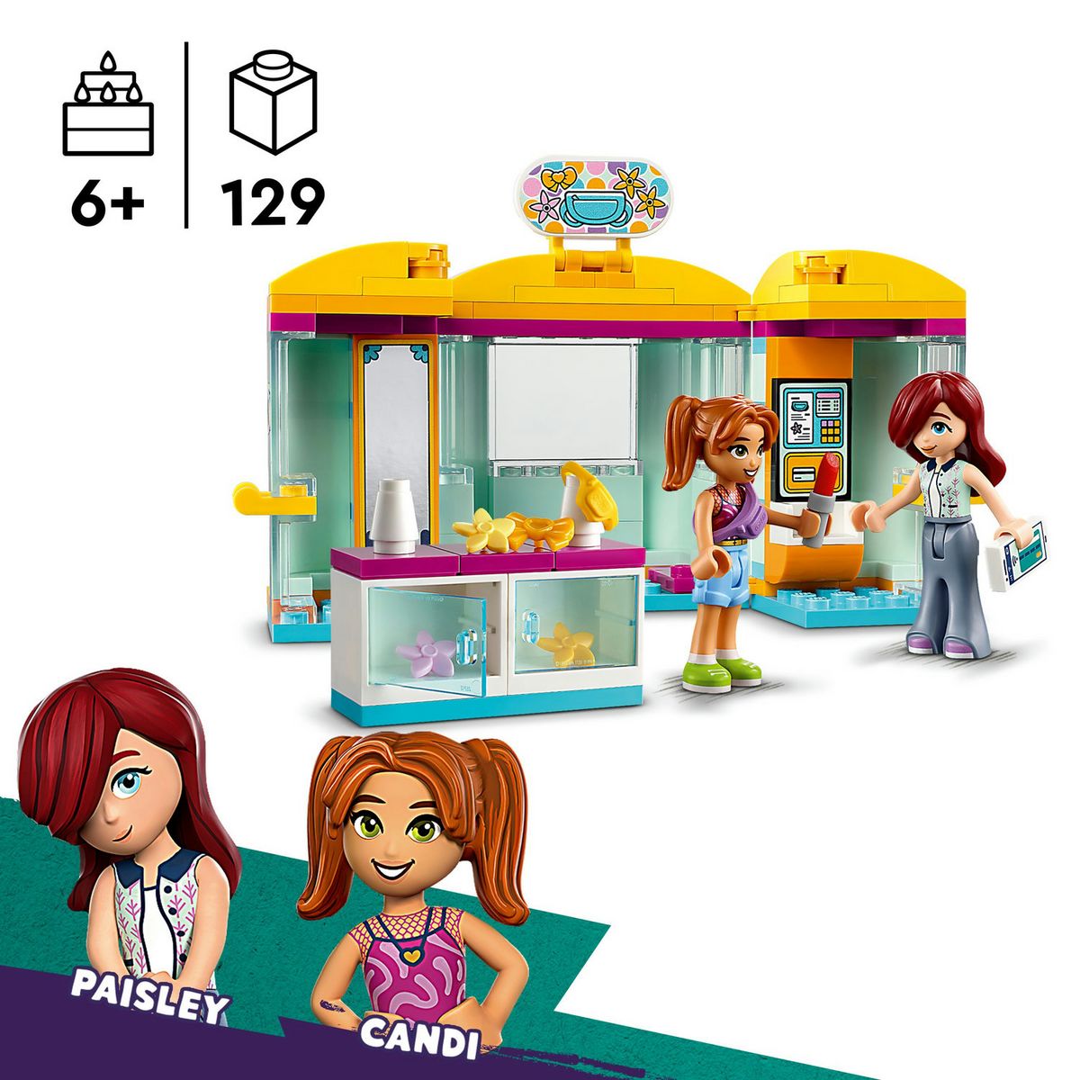 LEGO Friends 42608 La Petite Boutique d'Accessoires, Jouet de Magasin avec les Figurines Paisley et Candi