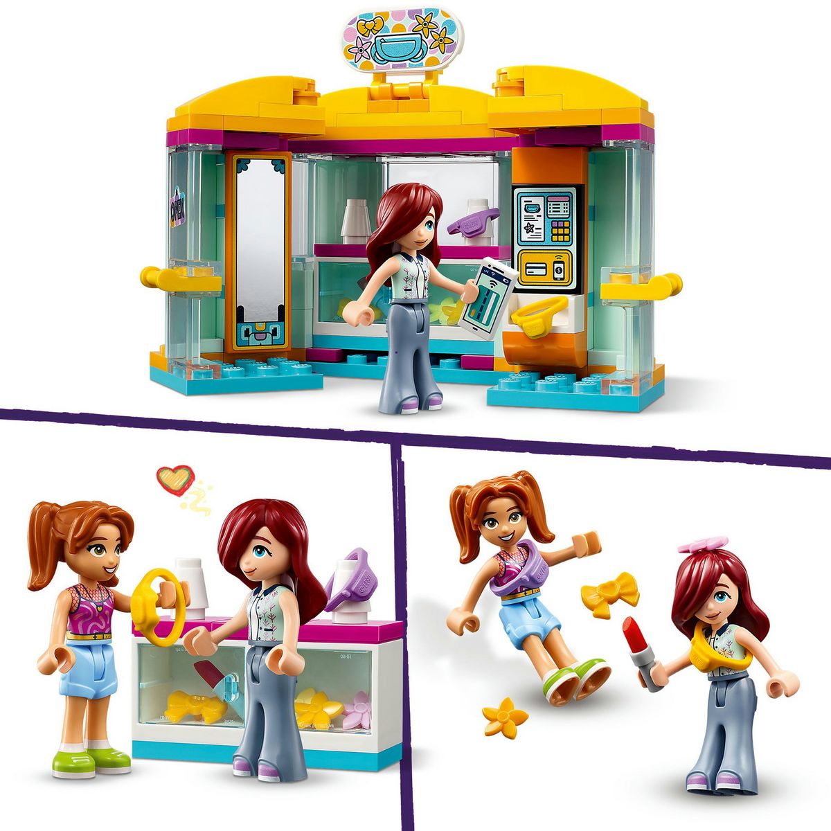 LEGO Friends 42608 La Petite Boutique d'Accessoires, Jouet de Magasin avec les Figurines Paisley et Candi