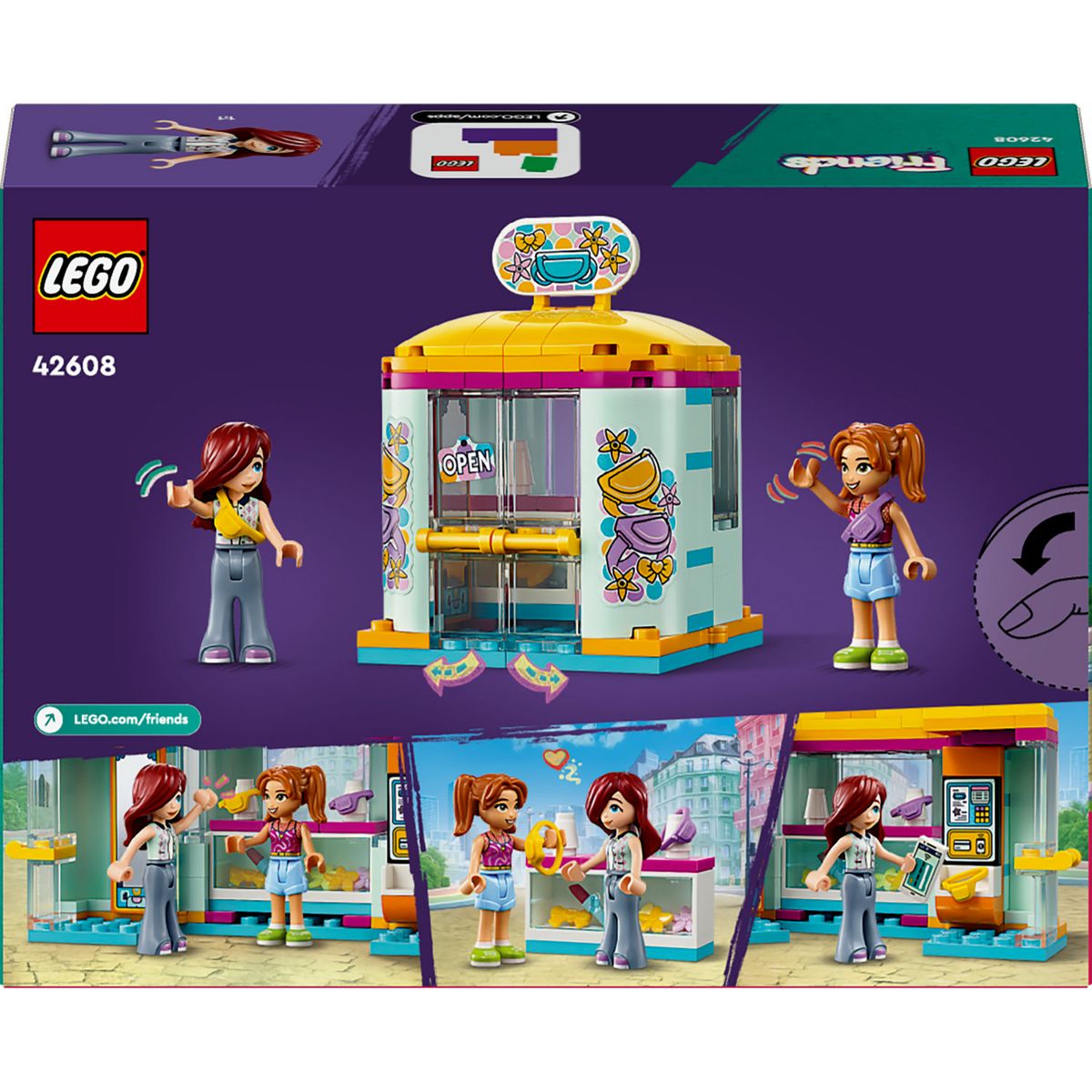 LEGO Friends 42608 La Petite Boutique d'Accessoires, Jouet de Magasin avec les Figurines Paisley et Candi