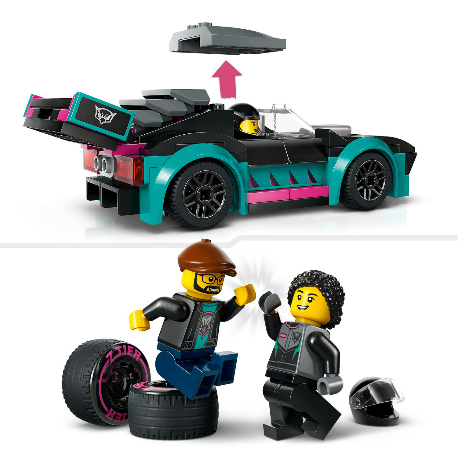 Voir la diapositive 5 : LEGO City 60406 La Voiture de Course et le Camion de Transport de Voitures, Jouet avec Véhicule, Minifigurines de Pilote