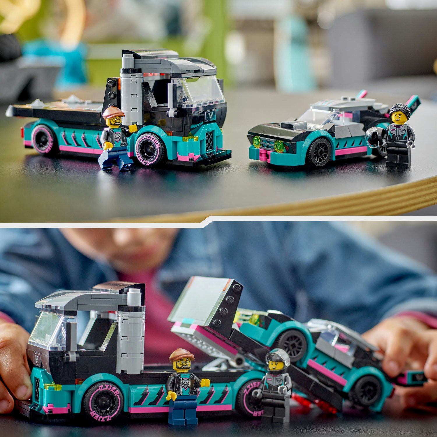 Voir la diapositive 6 : LEGO City 60406 La Voiture de Course et le Camion de Transport de Voitures, Jouet avec Véhicule, Minifigurines de Pilote