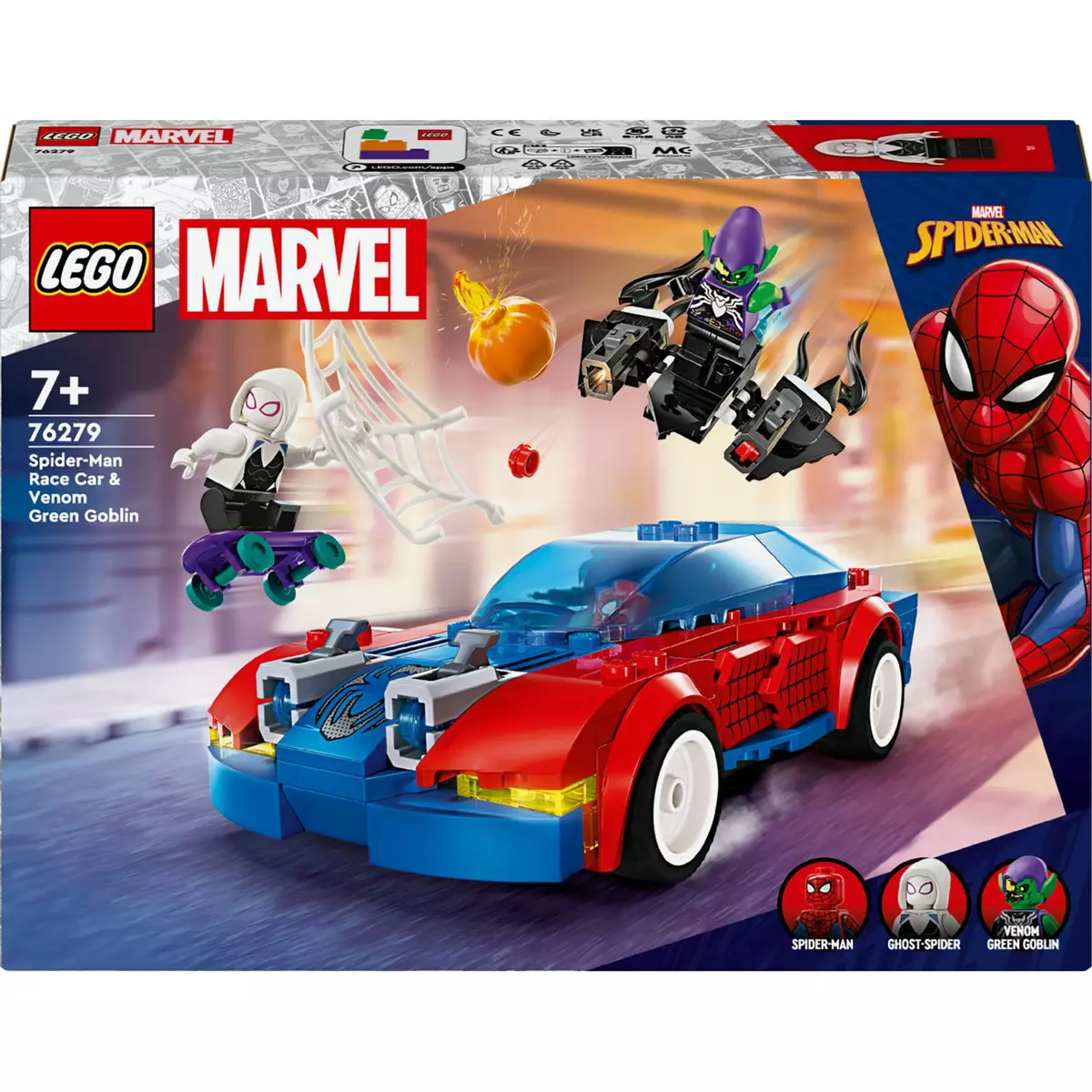 LEGO Marvel 76279 La Voiture de Course de Spider-Man contre le Bouffon Vert Venomisé, Jouet avec Minifigurines de Super-héros