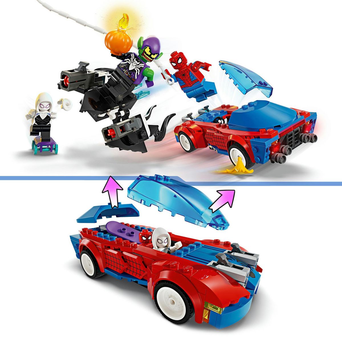LEGO Marvel 76279 La Voiture de Course de Spider-Man contre le Bouffon Vert Venomisé, Jouet avec Minifigurines de Super-héros