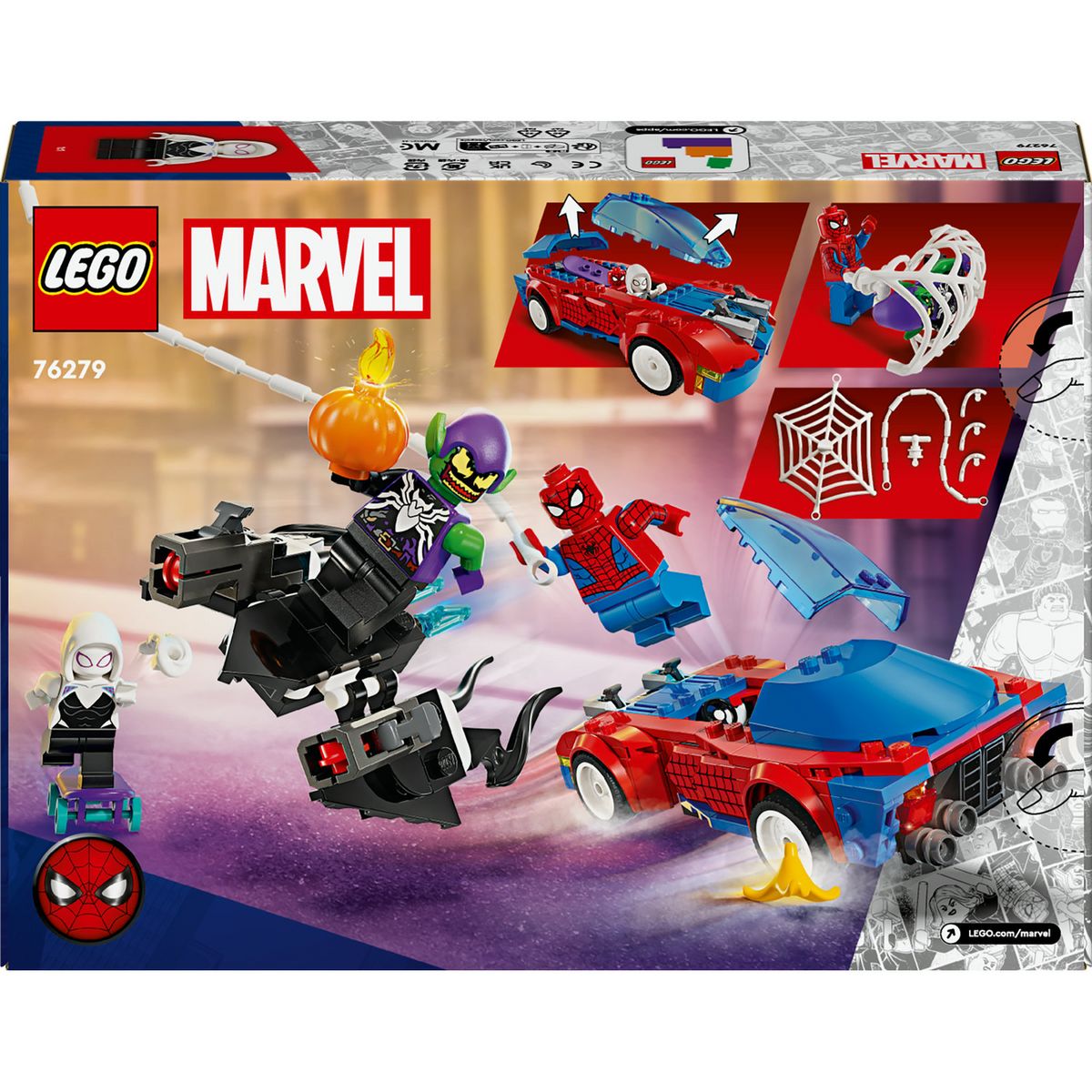 LEGO Marvel 76279 La Voiture de Course de Spider-Man contre le Bouffon Vert Venomisé, Jouet avec Minifigurines de Super-héros