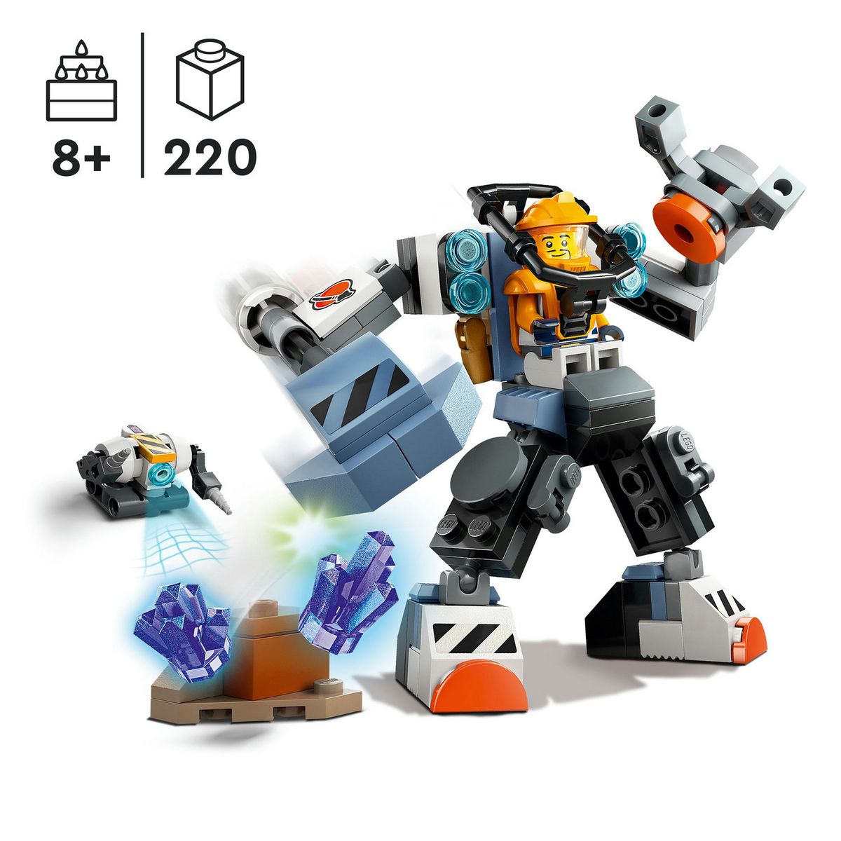 LEGO City 60428 Le Robot de Chantier de l'Espace, Jouet de Figurine de Robot avec Tenue Spatiale, Cadeau Enfants 6 Ans