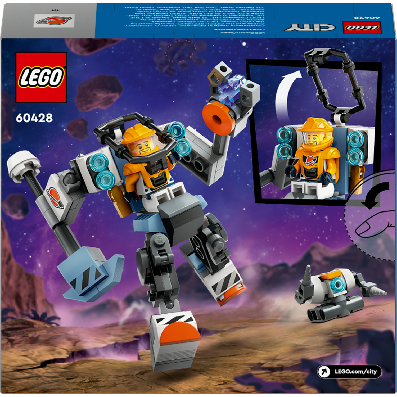 Voir la diapositive 8 : LEGO City 60428 Le Robot de Chantier de l'Espace, Jouet de Figurine de Robot avec Tenue Spatiale, Cadeau Enfants 6 Ans