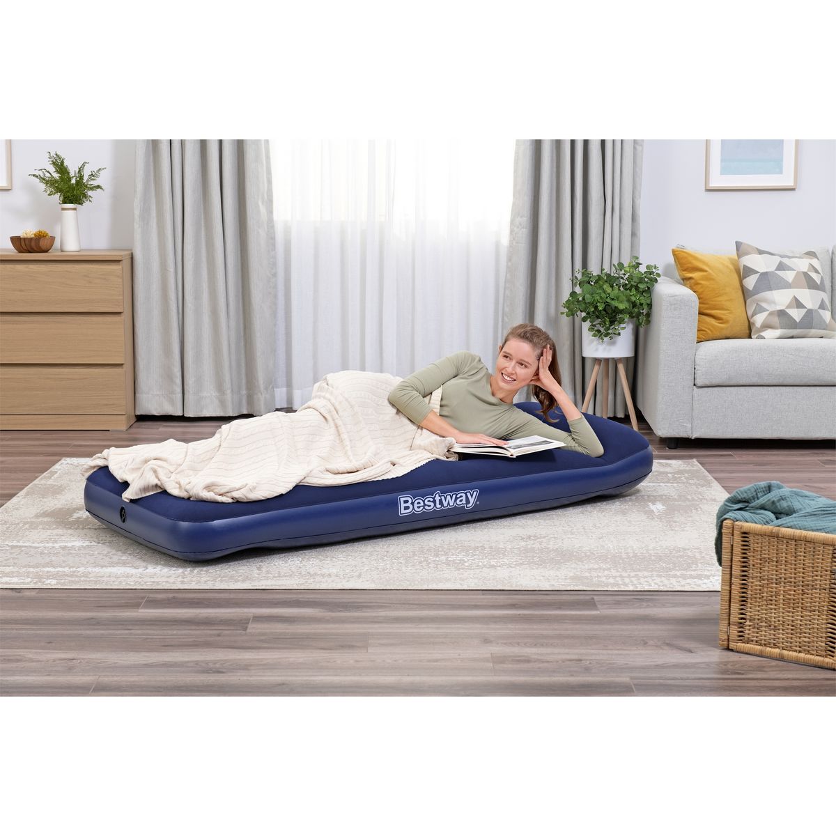 BESTWAY Matelas gonflable avec pompe à pied intégrée 1 place 185x76x22 cm - Bleu