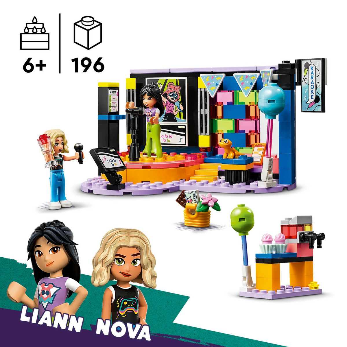 LEGO Friends 42610 Le Karaoké, Jouet Musical avec Poupées et Figurines Liann et Nova et un Gecko