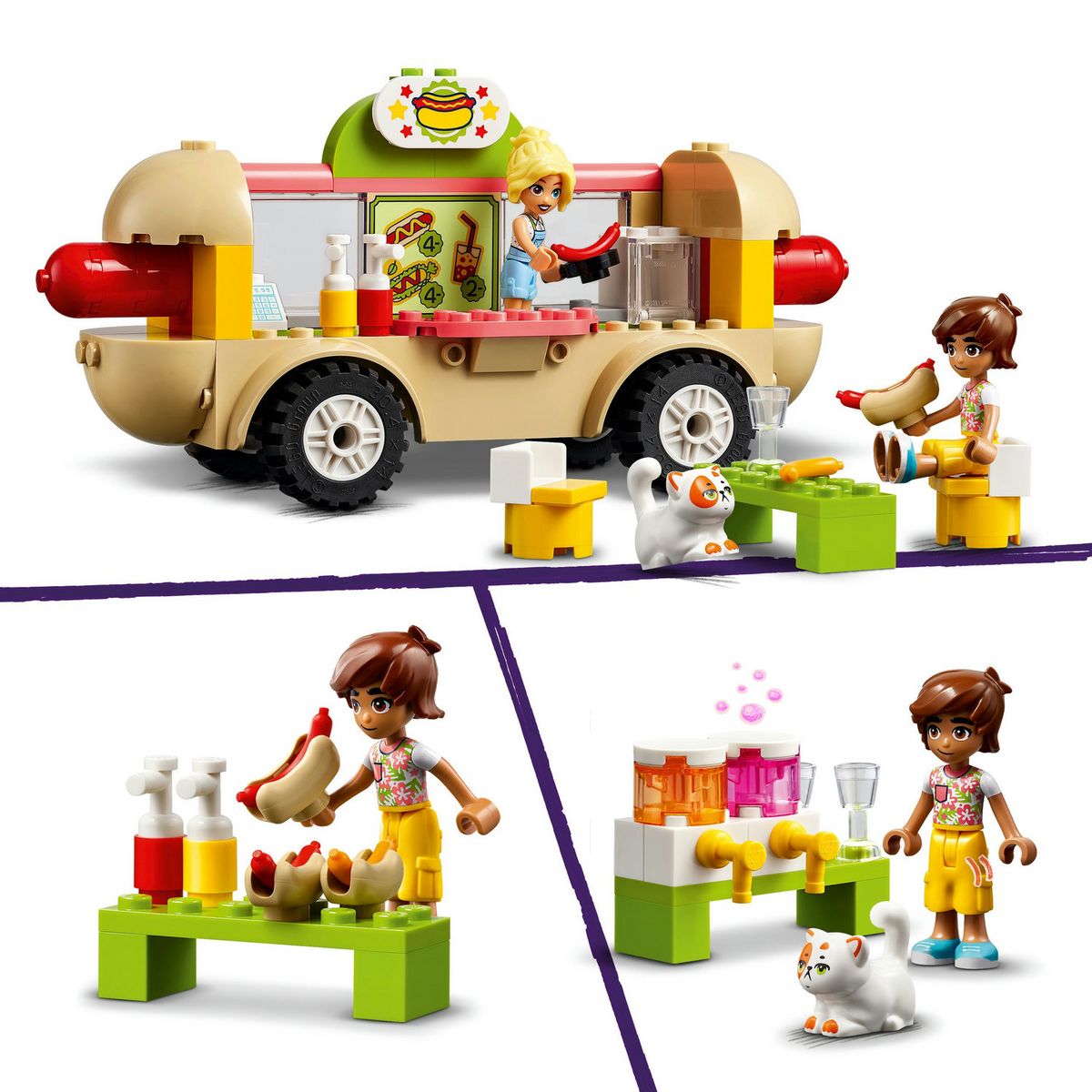 LEGO Friends 42633 Le Food-Truck de Hot-Dogs, Jouet de Restaurant Mobile, avec Figurines et Chat, Cadeau Enfants