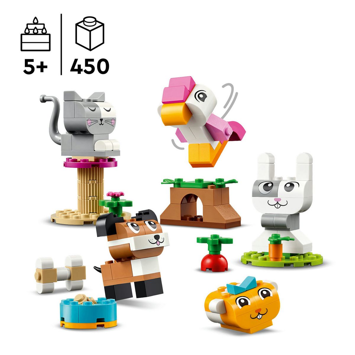 LEGO Classic 11034 Les Animaux de Compagnie Créatifs, Jouet avec Animaux, Modèle Chien, Chat, Lapin, Hamster et Oiseau