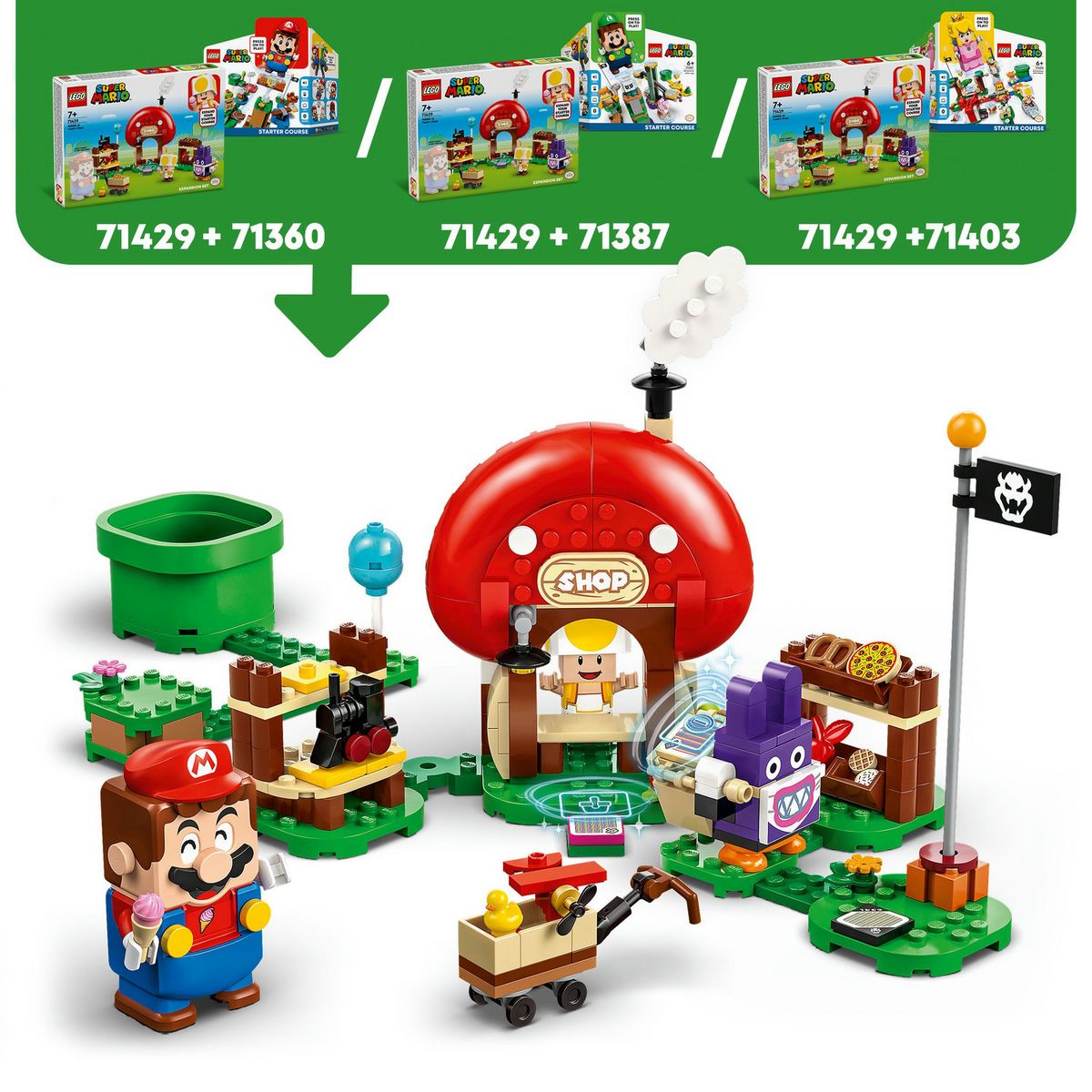 LEGO Super Mario 71429 Ensemble d'Extension Carottin et la Boutique Toad, Jouet pour Enfants Dès 6 Ans avec 2 Figurines