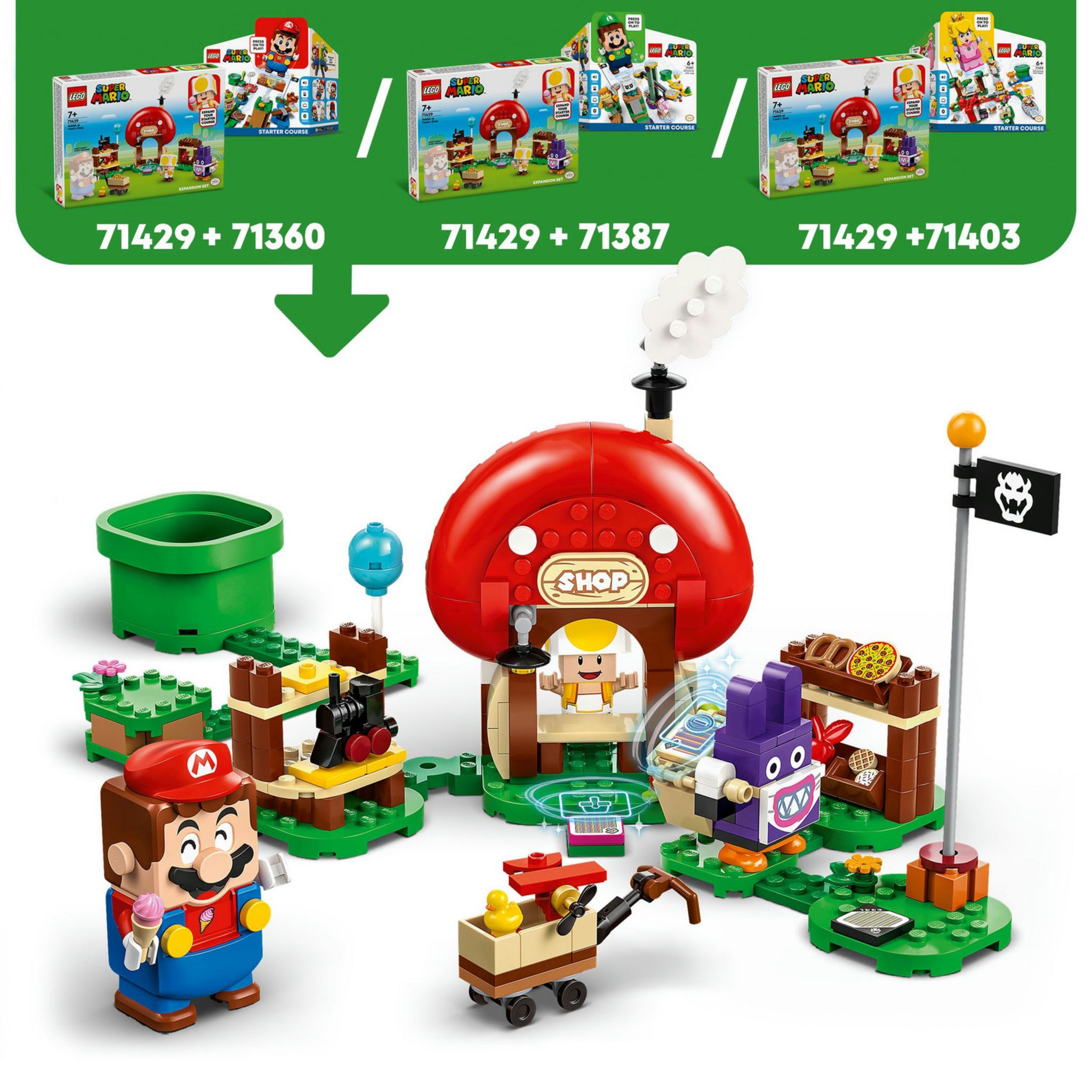 Voir la diapositive 4 : LEGO Super Mario 71429 Ensemble d'Extension Carottin et la Boutique Toad, Jouet pour Enfants Dès 6 Ans avec 2 Figurines