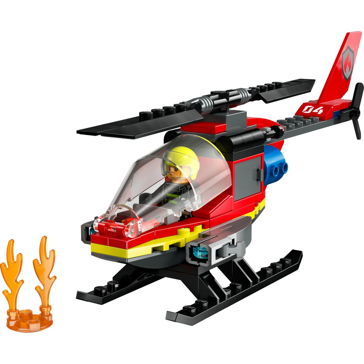 LEGO City 60411 L'Hélicoptère de Secours des Pompiers, Jouet avec Minifigurines de Pilote Pompier, Cadeau pour Enfants