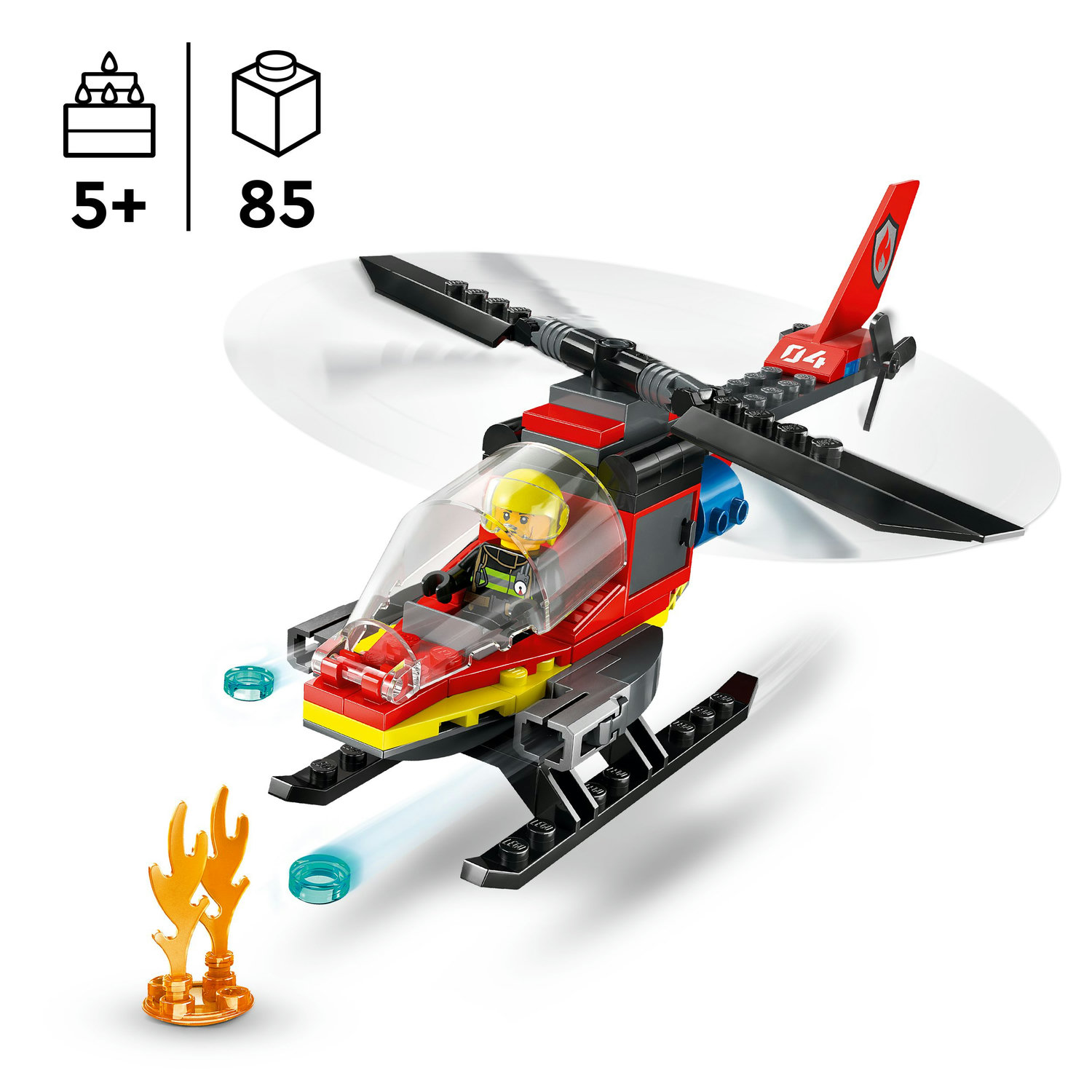 Voir la diapositive 3 : LEGO LEGO 60411 City L’Hélicoptère de Secours des Pompiers, Jouet avec Minifigurines de Pilote Pompier, Cadeau pour Enfants