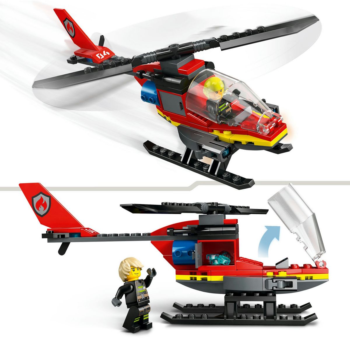 LEGO City 60411 L'Hélicoptère de Secours des Pompiers, Jouet avec Minifigurines de Pilote Pompier, Cadeau pour Enfants