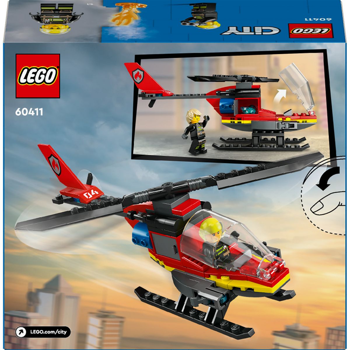 LEGO City 60411 L'Hélicoptère de Secours des Pompiers, Jouet avec Minifigurines de Pilote Pompier, Cadeau pour Enfants