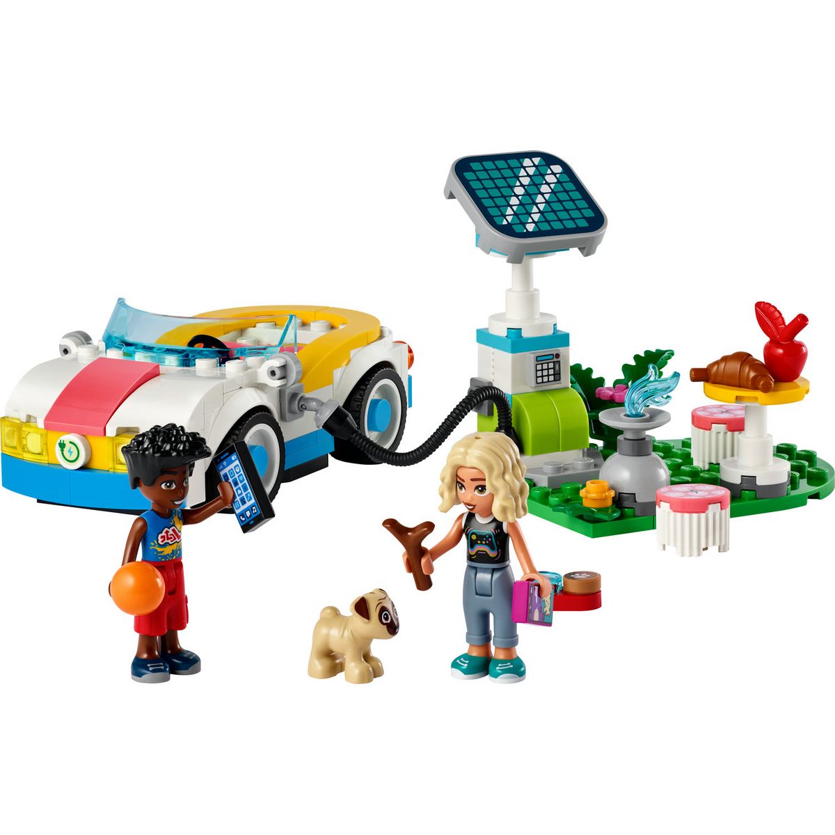 LEGO Friends 42609 La Voiture Électrique et la Borne de Recharge, Jouet de Voiture, avec les Figurines Nova et Zac