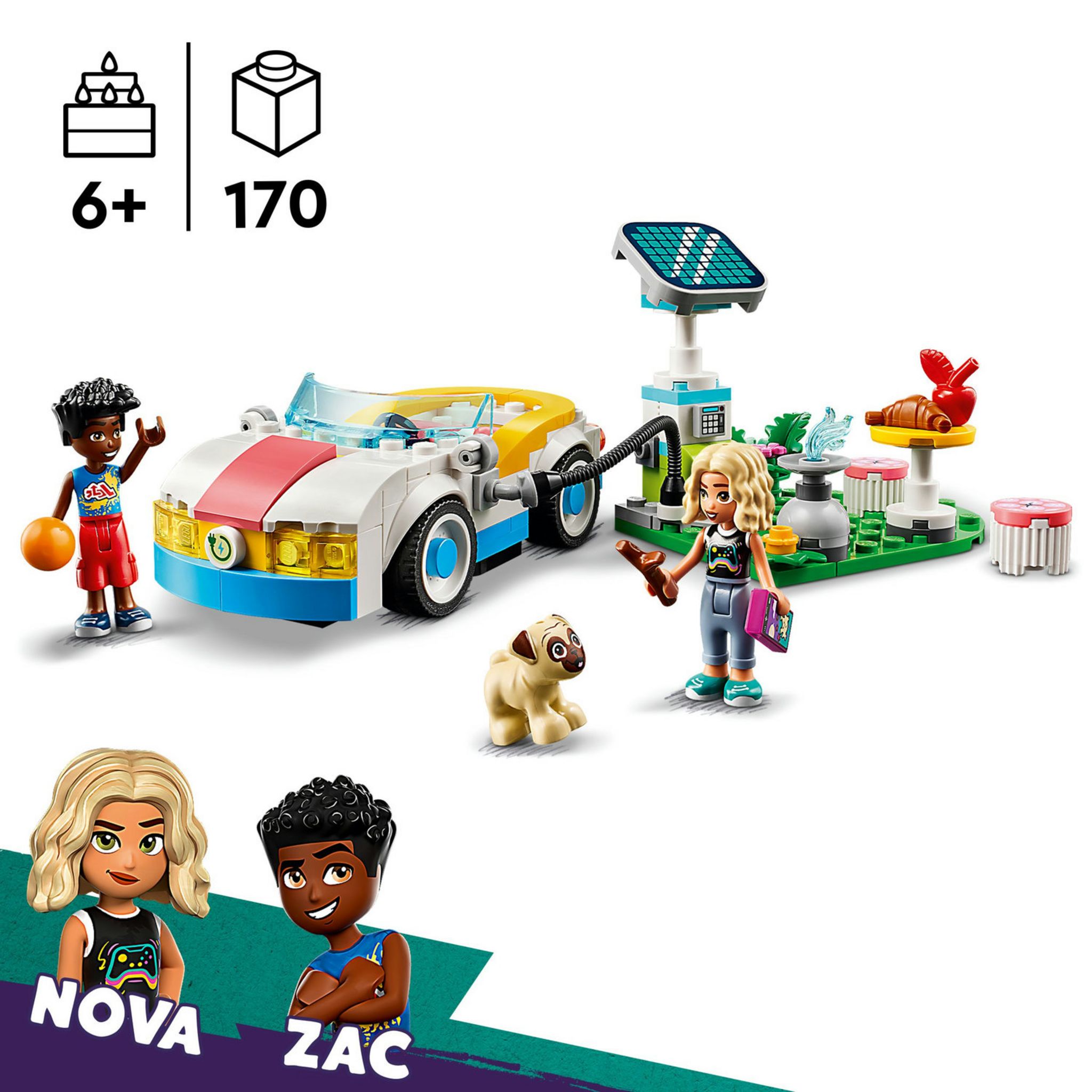 Voir la diapositive 3 : LEGO Friends 42609 La Voiture Électrique et la Borne de Recharge, Jouet de Voiture, avec les Figurines Nova et Zac