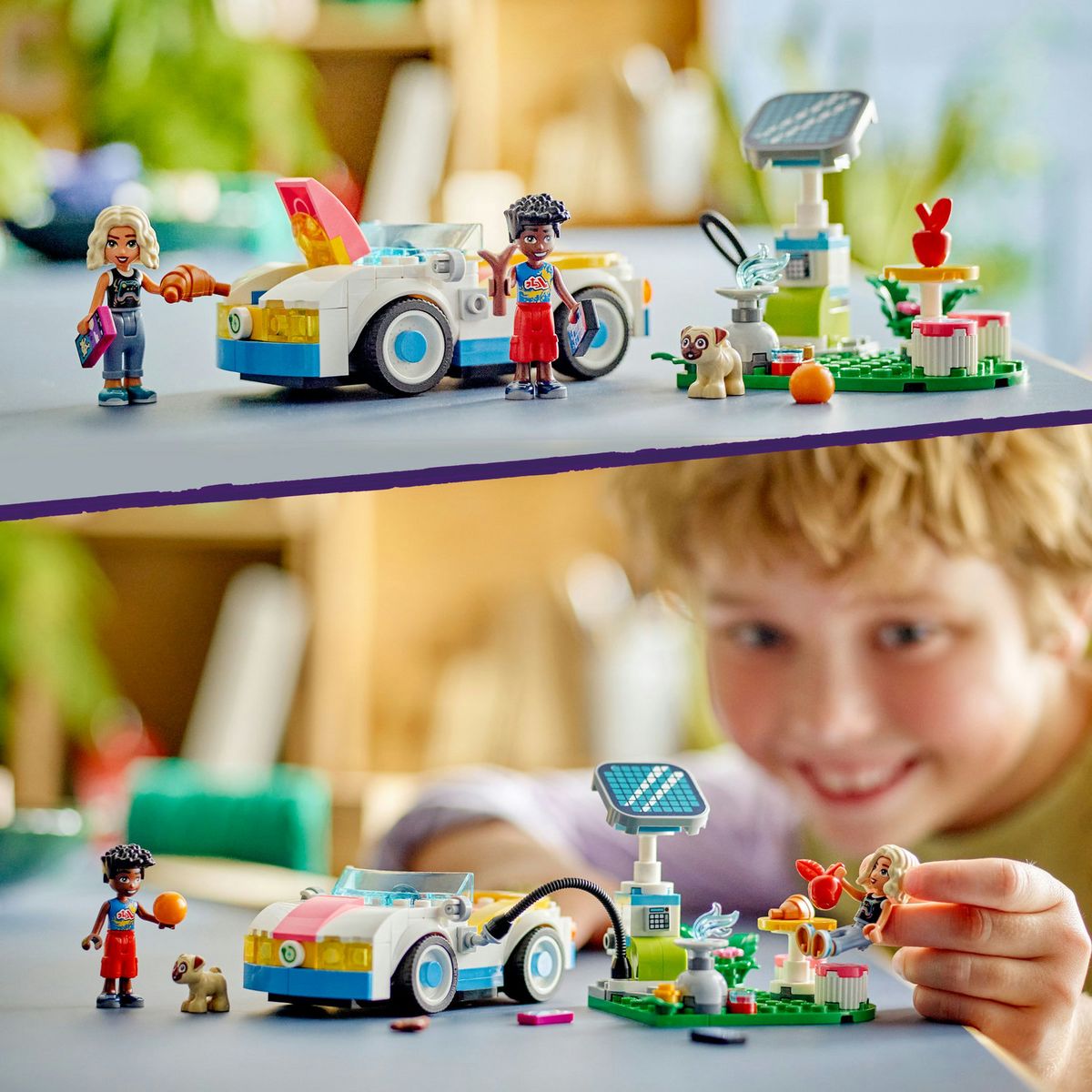 LEGO Friends 42609 La Voiture Électrique et la Borne de Recharge, Jouet de Voiture, avec les Figurines Nova et Zac