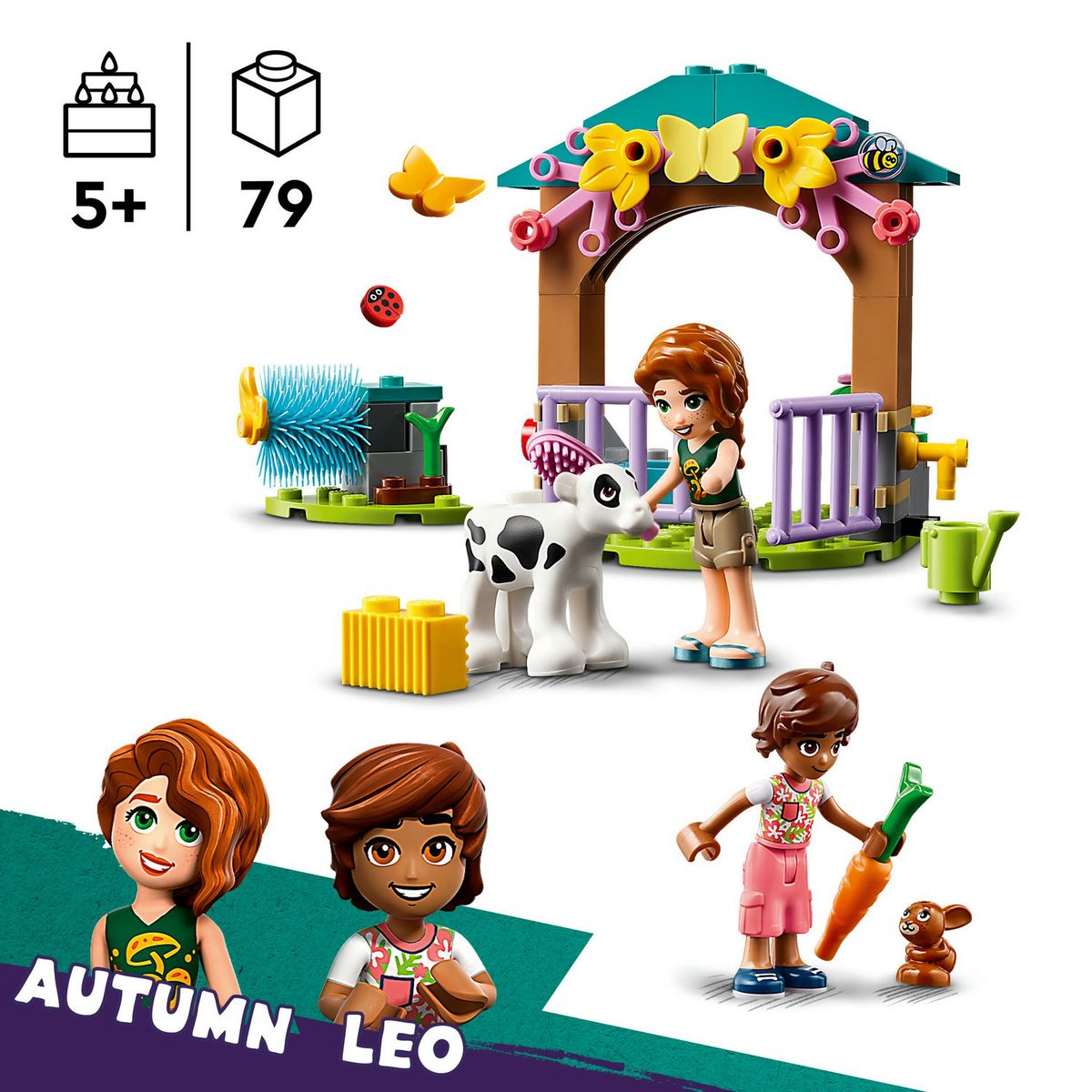LEGO Friends 42607 L'Étable du Veau d'Autumn, Jouet de Ferme avec Animaux pour Enfants, 2 Figurines, Figurine de Lapin