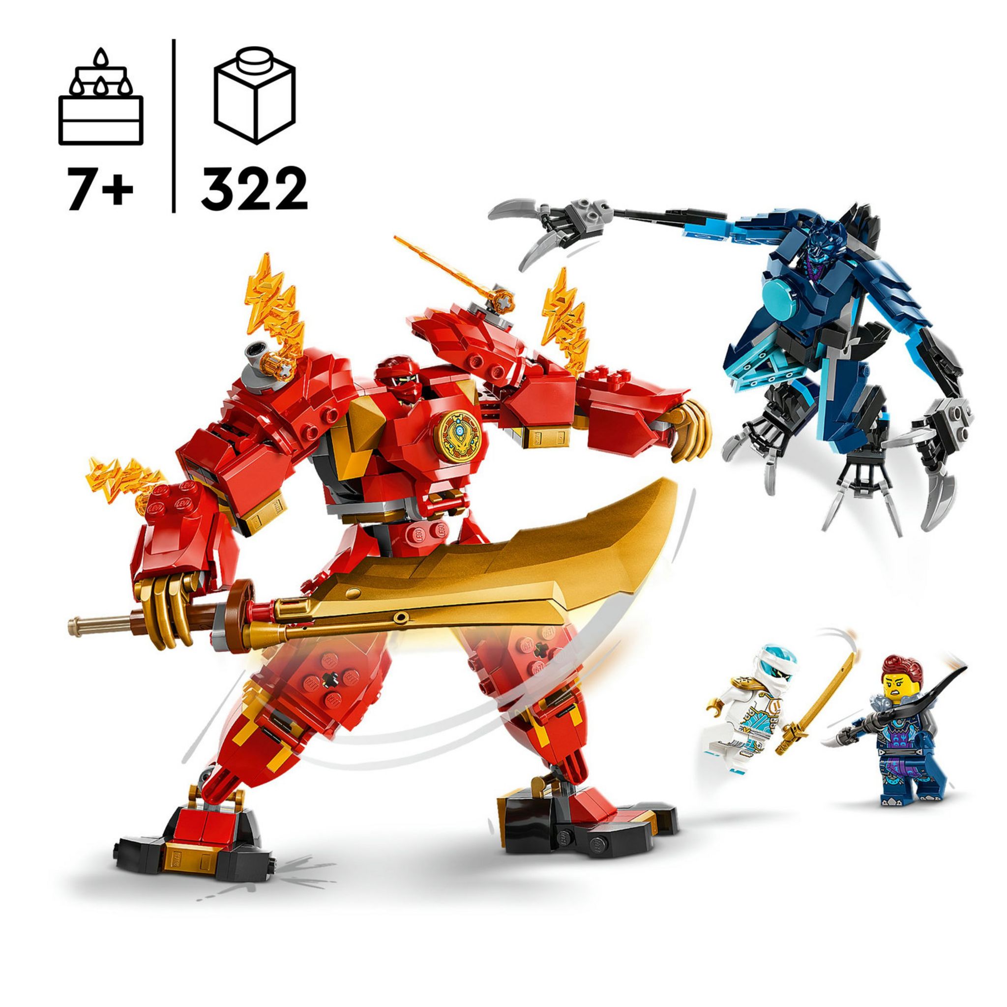 Voir la diapositive 3 : LEGO NINJAGO 71808 Le Robot Élémentaire du Feu de Kai, Jouet Ninja avec Figurine Personnalisable Plus Minifigurines Kai et Zane
