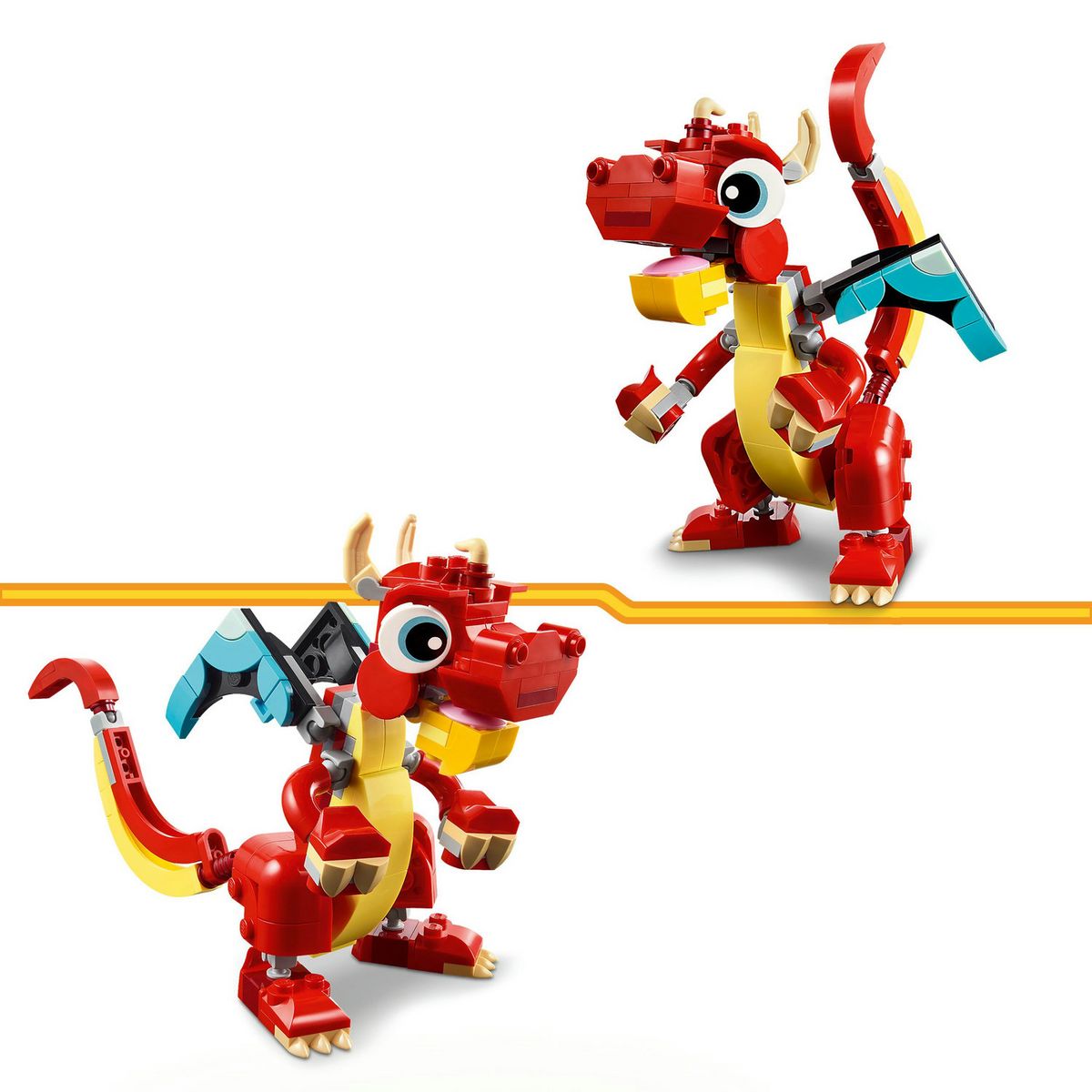 LEGO Creator 3en1 31145 Le Dragon Rouge; Jouet avec 3 Figurines d'Animaux, dont un Dragon Rouge, un Poisson et un Phénix