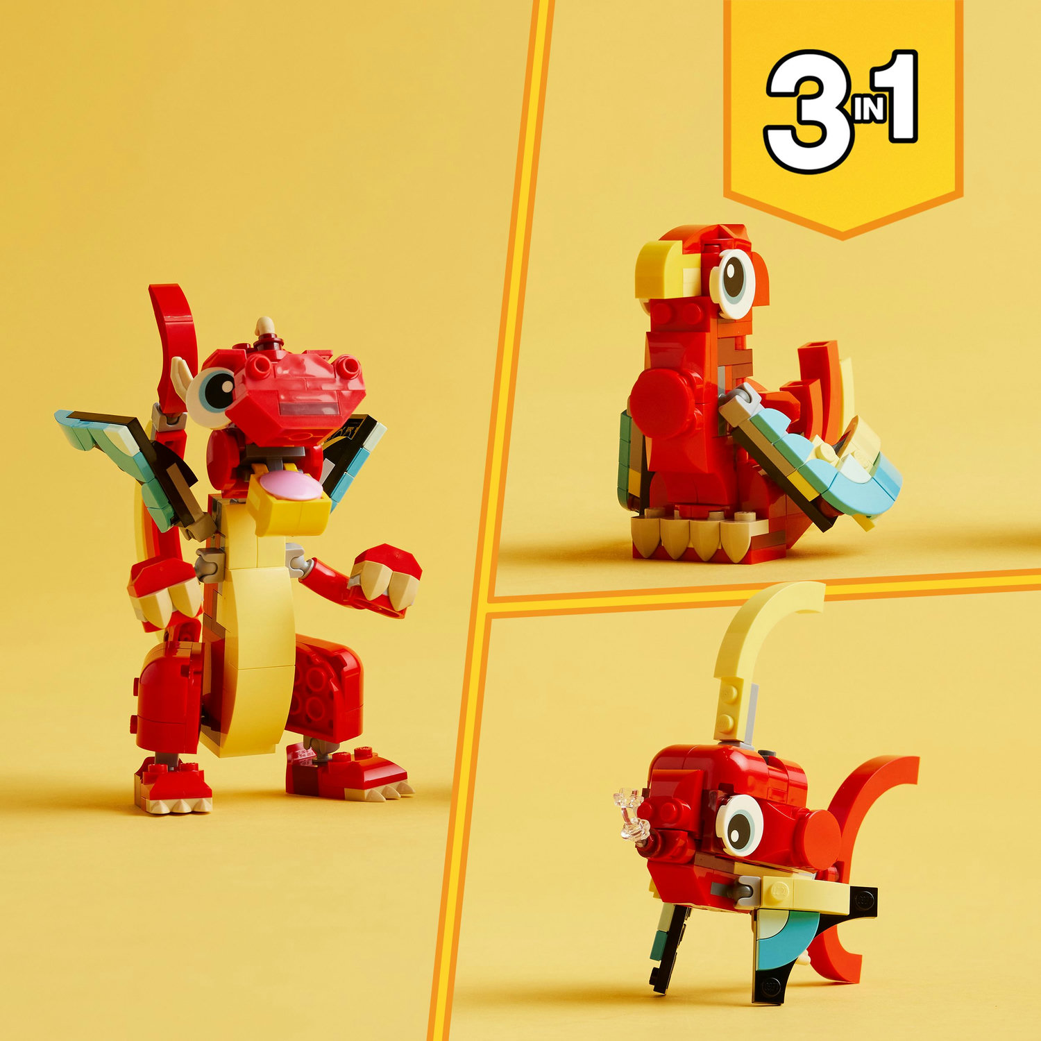 Voir la diapositive 6 : LEGO LEGO Creator 3en1  31145 Le Dragon Rouge; Jouet avec 3 Figurines d'Animaux, dont un Dragon Rouge, un Poisson et un Phénix