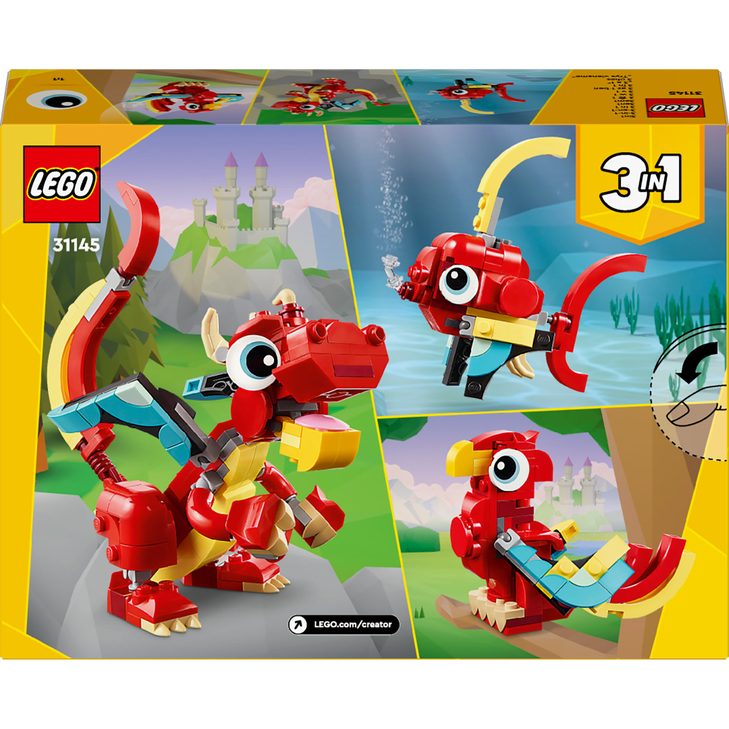 Voir la diapositive 8 : LEGO LEGO Creator 3en1  31145 Le Dragon Rouge; Jouet avec 3 Figurines d'Animaux, dont un Dragon Rouge, un Poisson et un Phénix