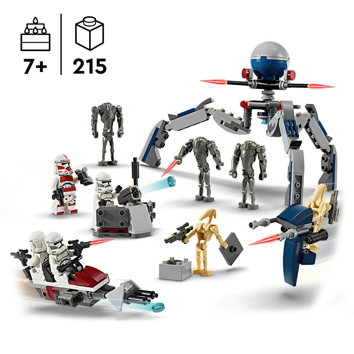 LEGO Star Wars 75372 Pack de Combat des Clone Troopers et Droïdes de Combat, Jouet avec Speeder Bike et Figurine
