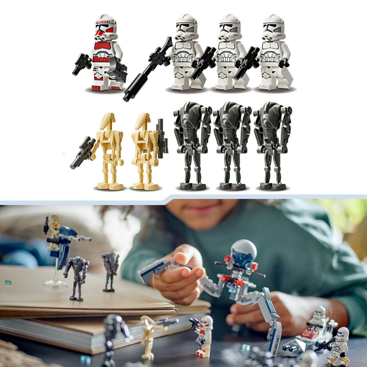 LEGO Star Wars 75372 Pack de Combat des Clone Troopers et Droïdes de Combat, Jouet avec Speeder Bike et Figurine