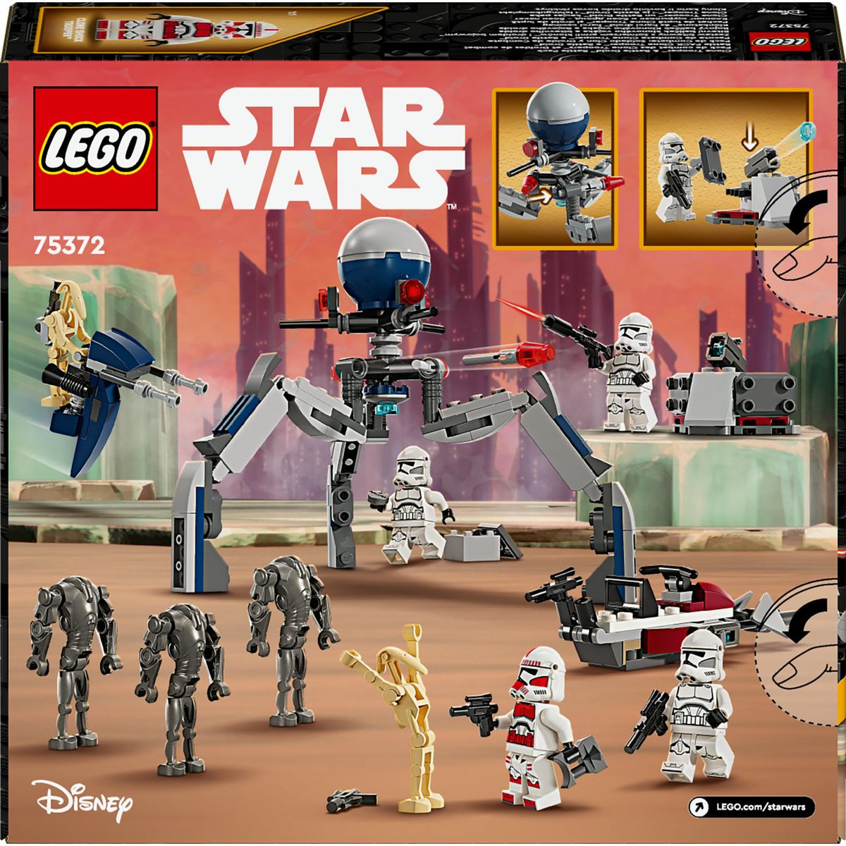 LEGO Star Wars 75372 Pack de Combat des Clone Troopers et Droïdes de Combat, Jouet avec Speeder Bike et Figurine