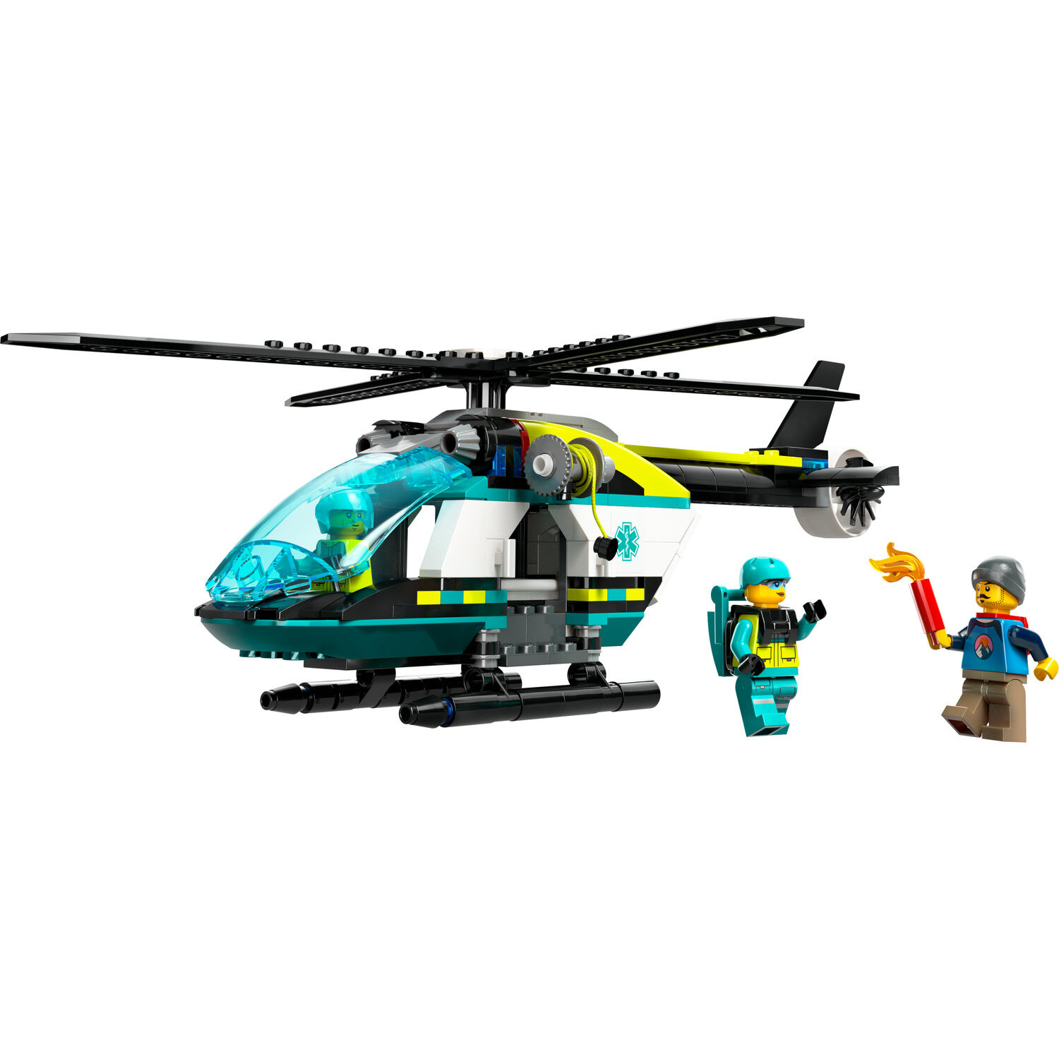 Voir la diapositive 2 : LEGO City 60405 L'Hélicoptère des Urgences, Jouet pour Enfants, avec Minifigurines : Pilote, Randonneur et Sauveteur