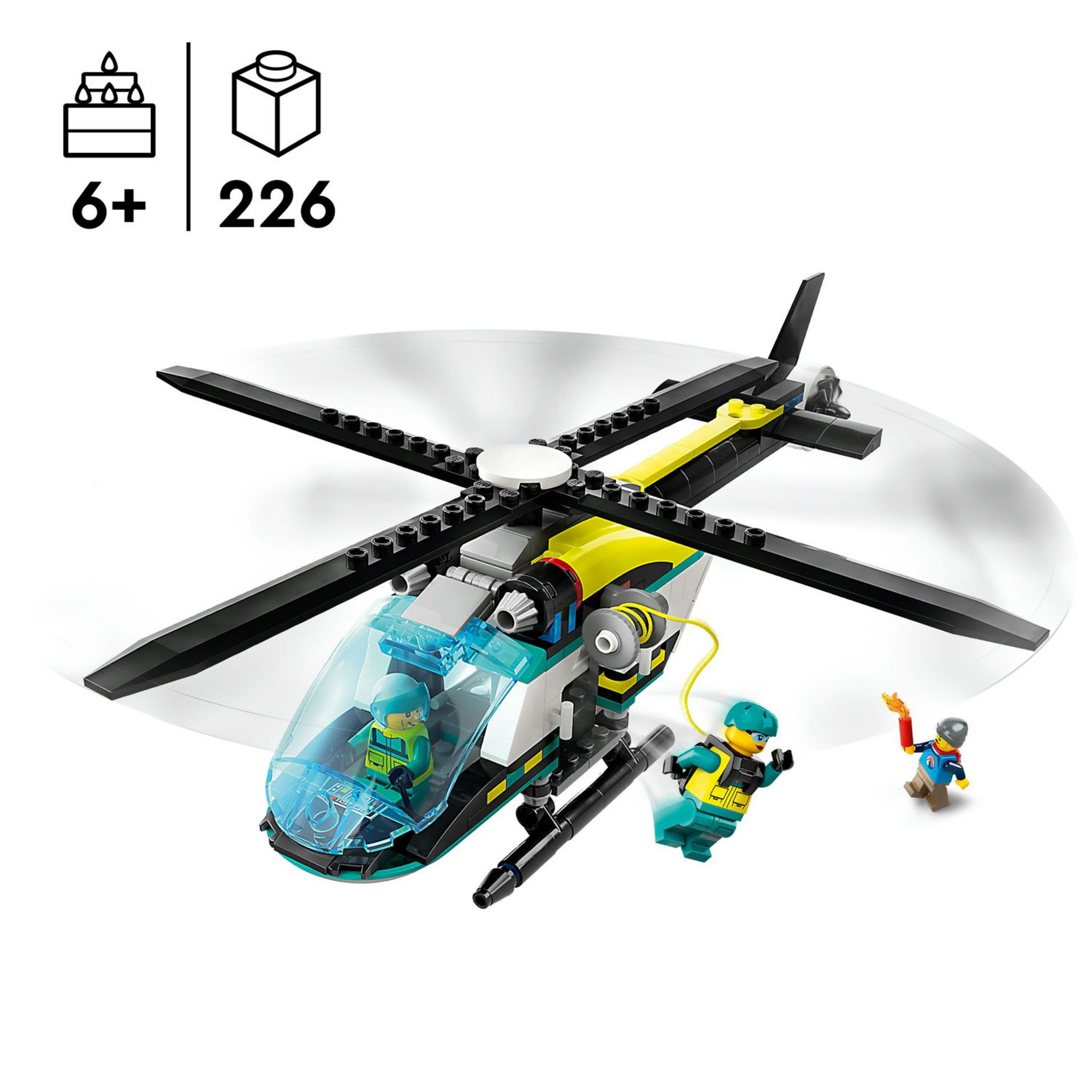 Voir la diapositive 3 : LEGO City 60405 L'Hélicoptère des Urgences, Jouet pour Enfants, avec Minifigurines : Pilote, Randonneur et Sauveteur