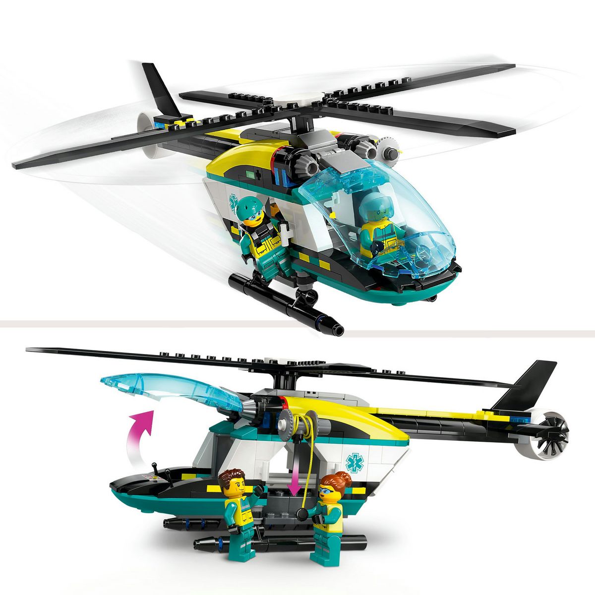 LEGO City 60405 L'Hélicoptère des Urgences, Jouet pour Enfants, avec Minifigurines : Pilote, Randonneur et Sauveteur