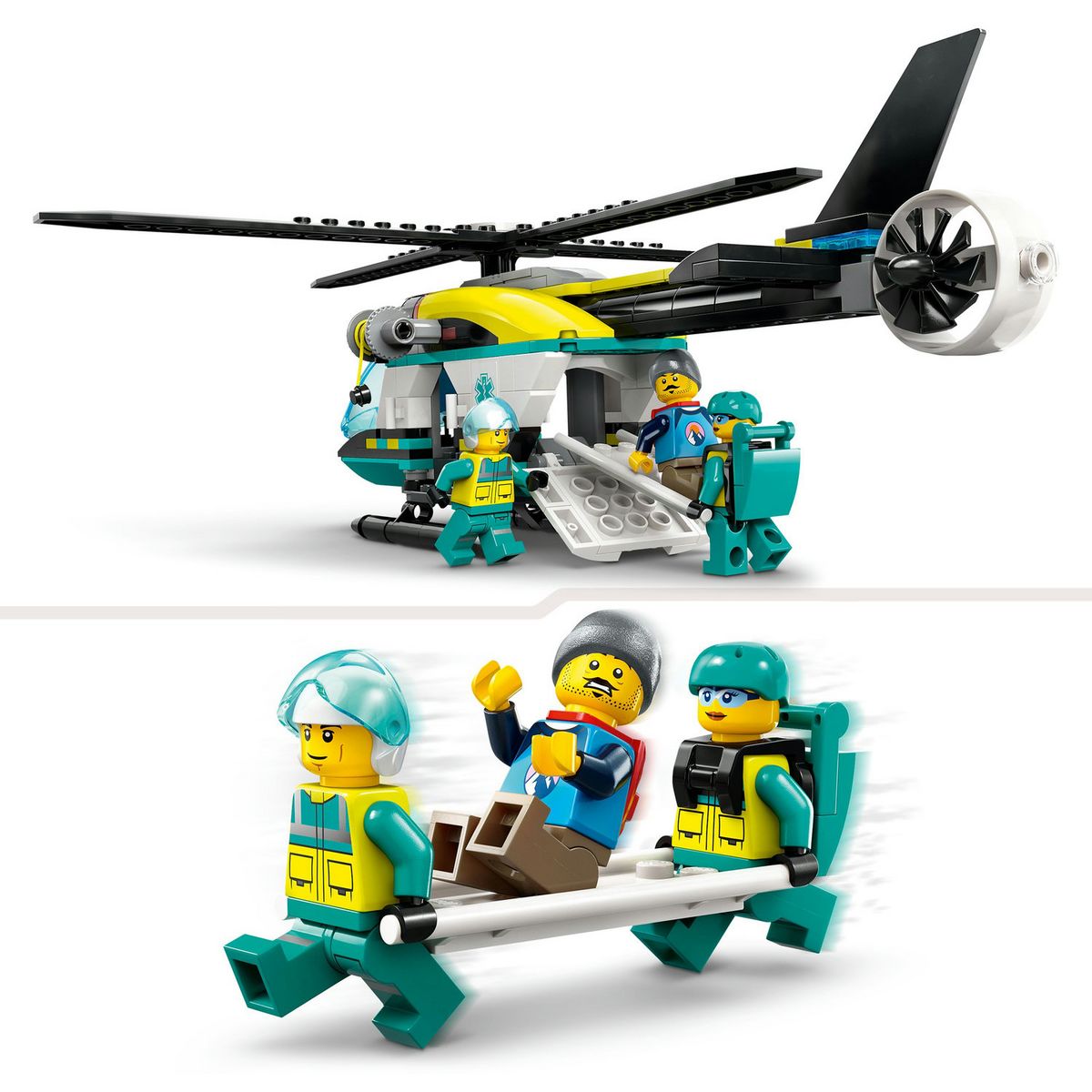 LEGO City 60405 L'Hélicoptère des Urgences, Jouet pour Enfants, avec Minifigurines : Pilote, Randonneur et Sauveteur