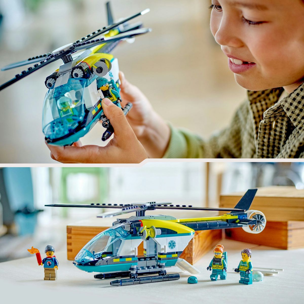 LEGO City 60405 L'Hélicoptère des Urgences, Jouet pour Enfants, avec Minifigurines : Pilote, Randonneur et Sauveteur