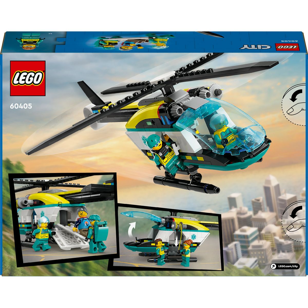 LEGO City 60405 L'Hélicoptère des Urgences, Jouet pour Enfants, avec Minifigurines : Pilote, Randonneur et Sauveteur