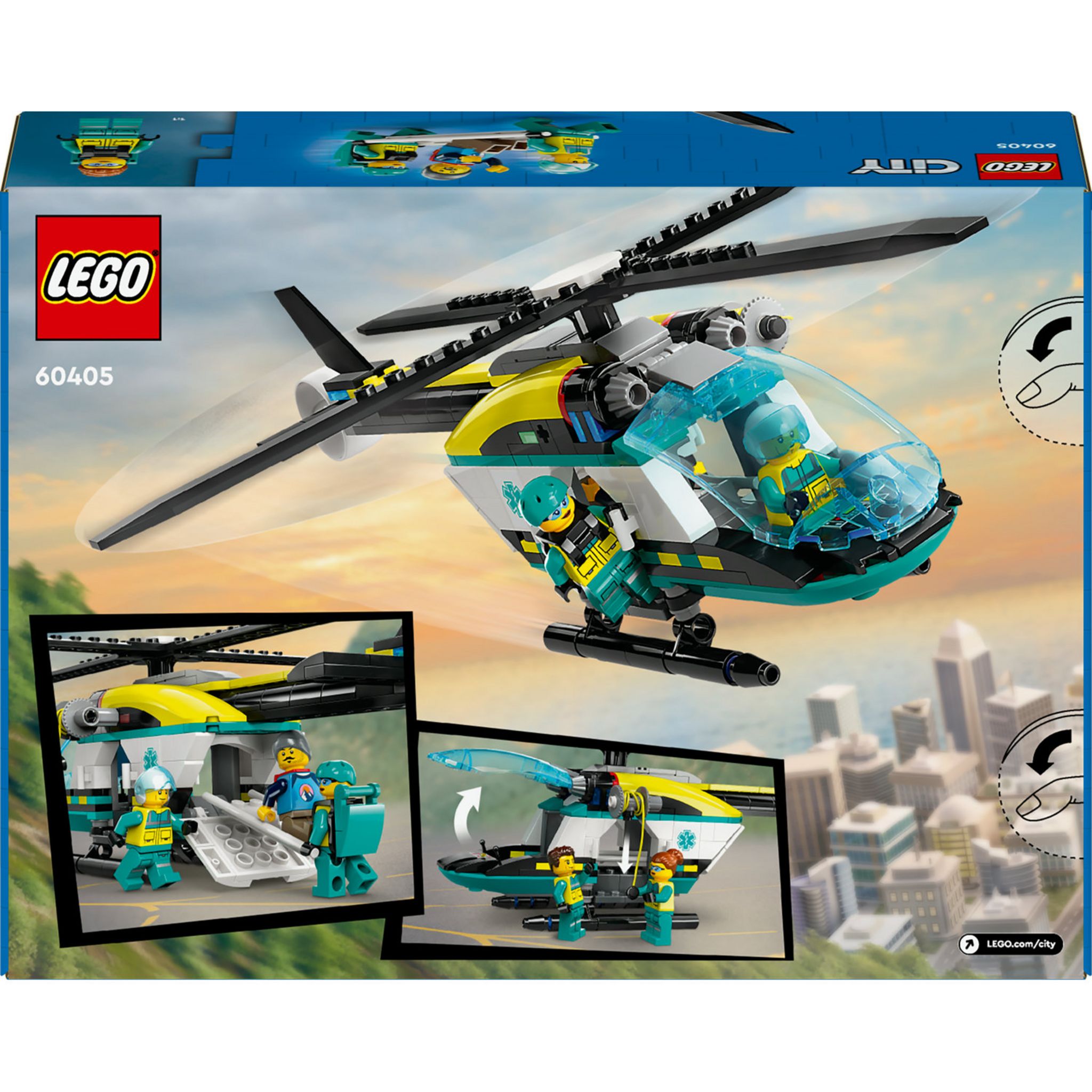 Voir la diapositive 8 : LEGO City 60405 L'Hélicoptère des Urgences, Jouet pour Enfants, avec Minifigurines : Pilote, Randonneur et Sauveteur