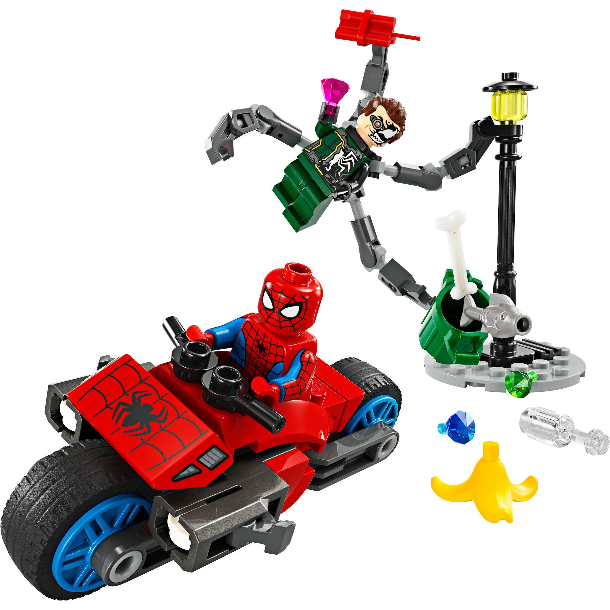 Voir la diapositive 2 : LEGO Marvel 76275 La Course-poursuite en Moto : Spider-Man contre Docteur Octopus, Jouet avec Moto avec Canons