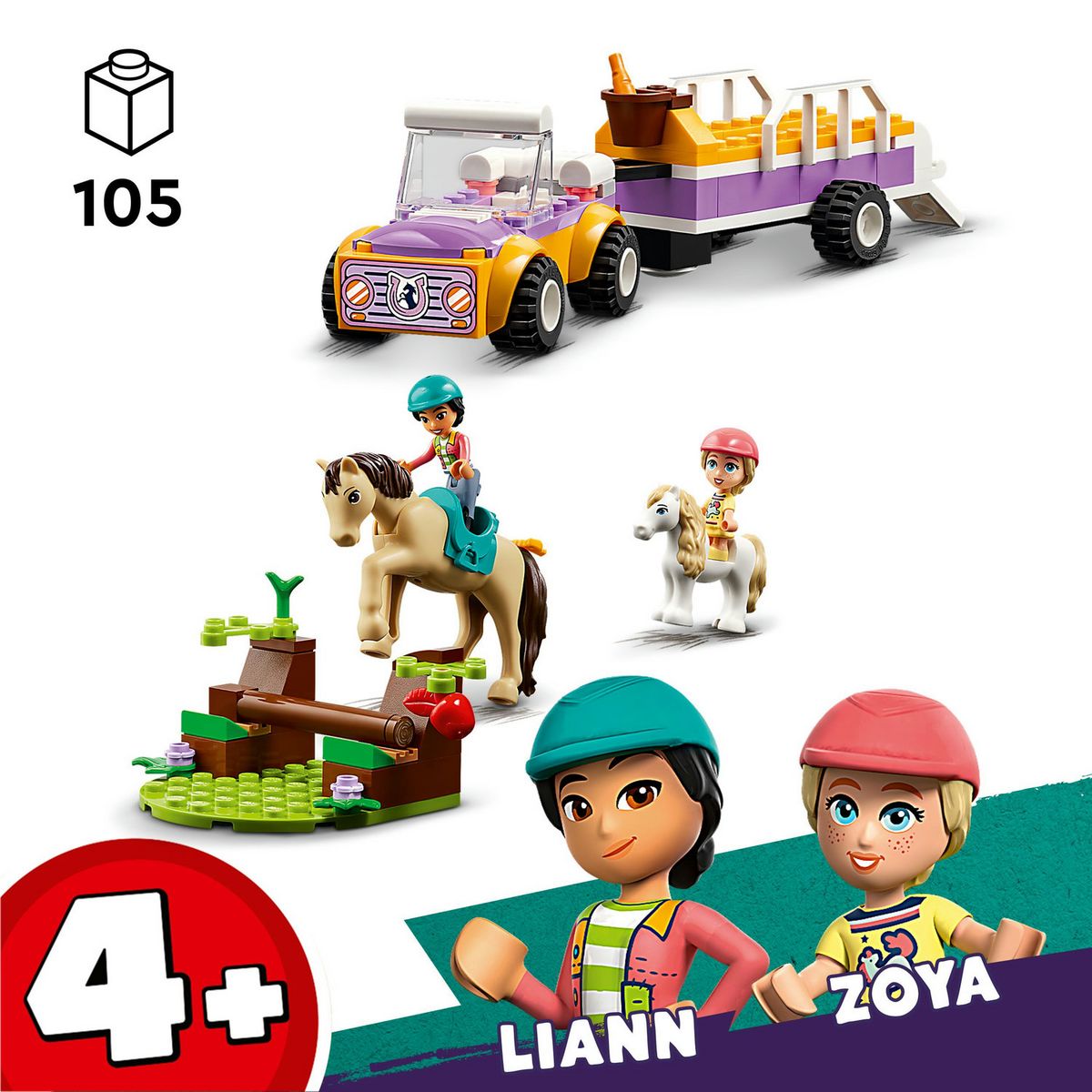 LEGO Friends 42634 La Remorque du Cheval et du Poney, Jouet avec Figurines Liann, Zoya et 2 Figurines d'Animaux