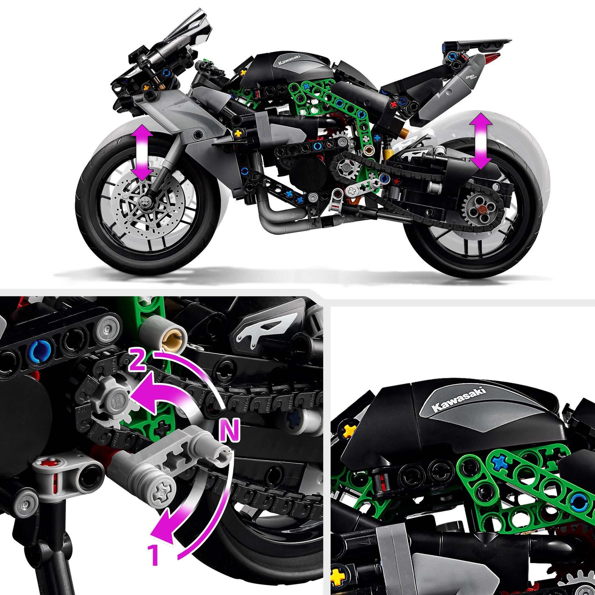 Voir la diapositive 5 : LEGO LEGO Technic 42170 La Moto Kawasaki Ninja H2R, Idée Cadeau pour Enfants, Jouet Créatif